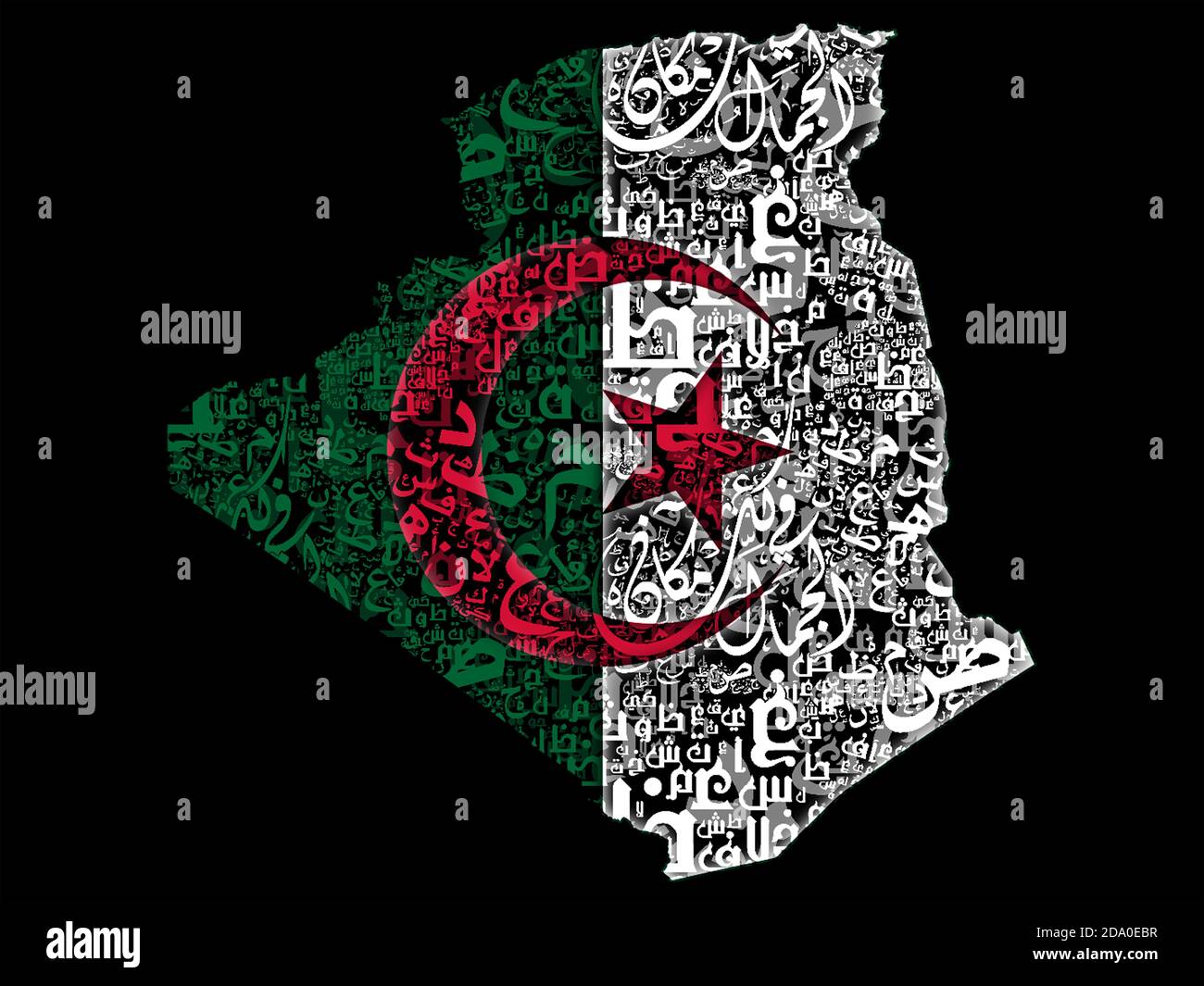 Mappa dell'Algeria con la bandiera della tipografia araba Foto Stock