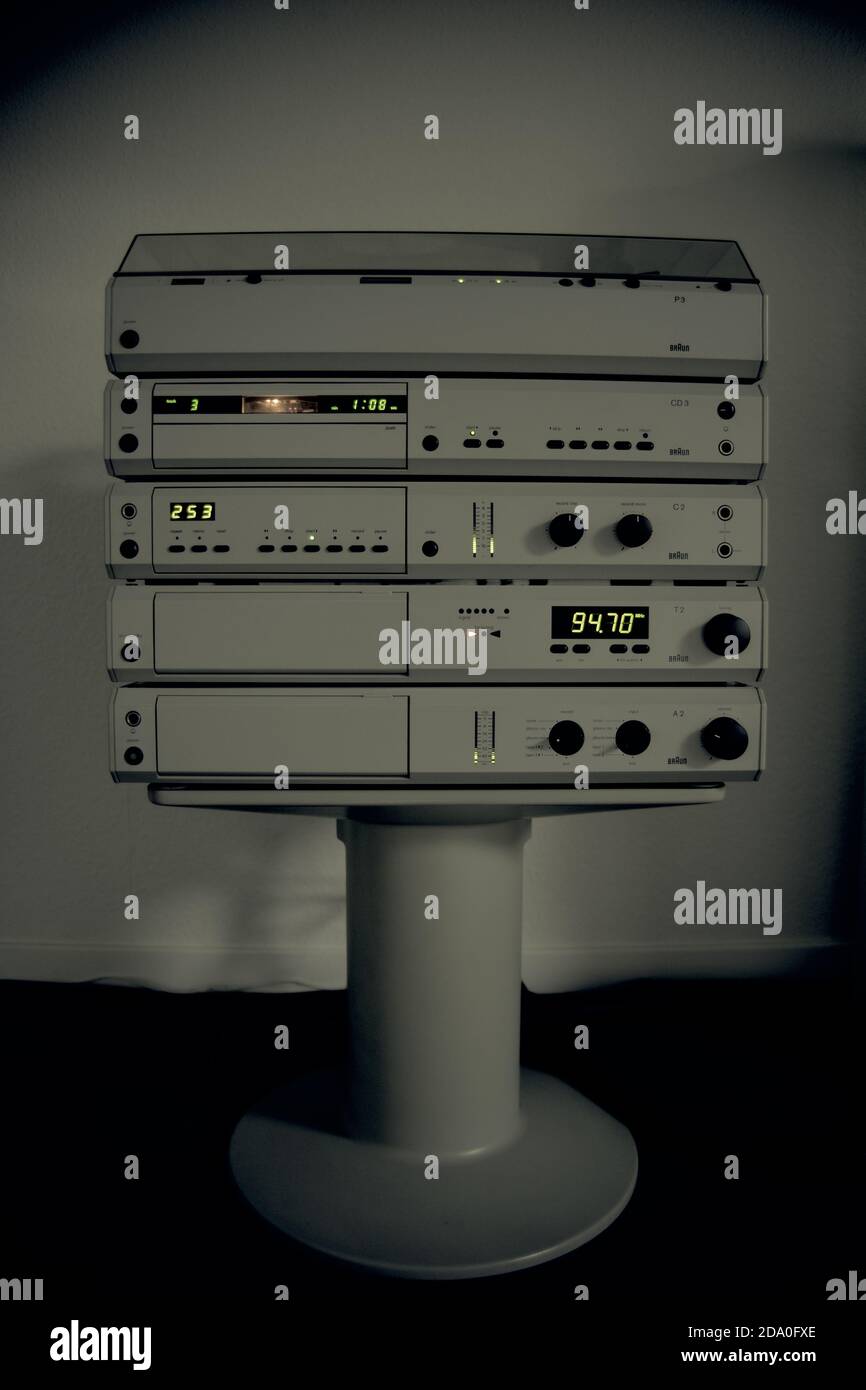 Sistema Hi-Fi Braun in grigio chiaro Foto Stock