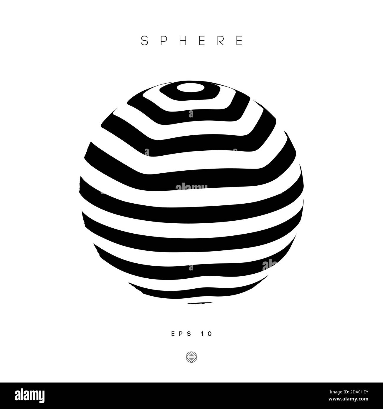 3d palla striscia nera e bianca. Logo sfera a righe. EPS 10. Illustrazione Vettoriale