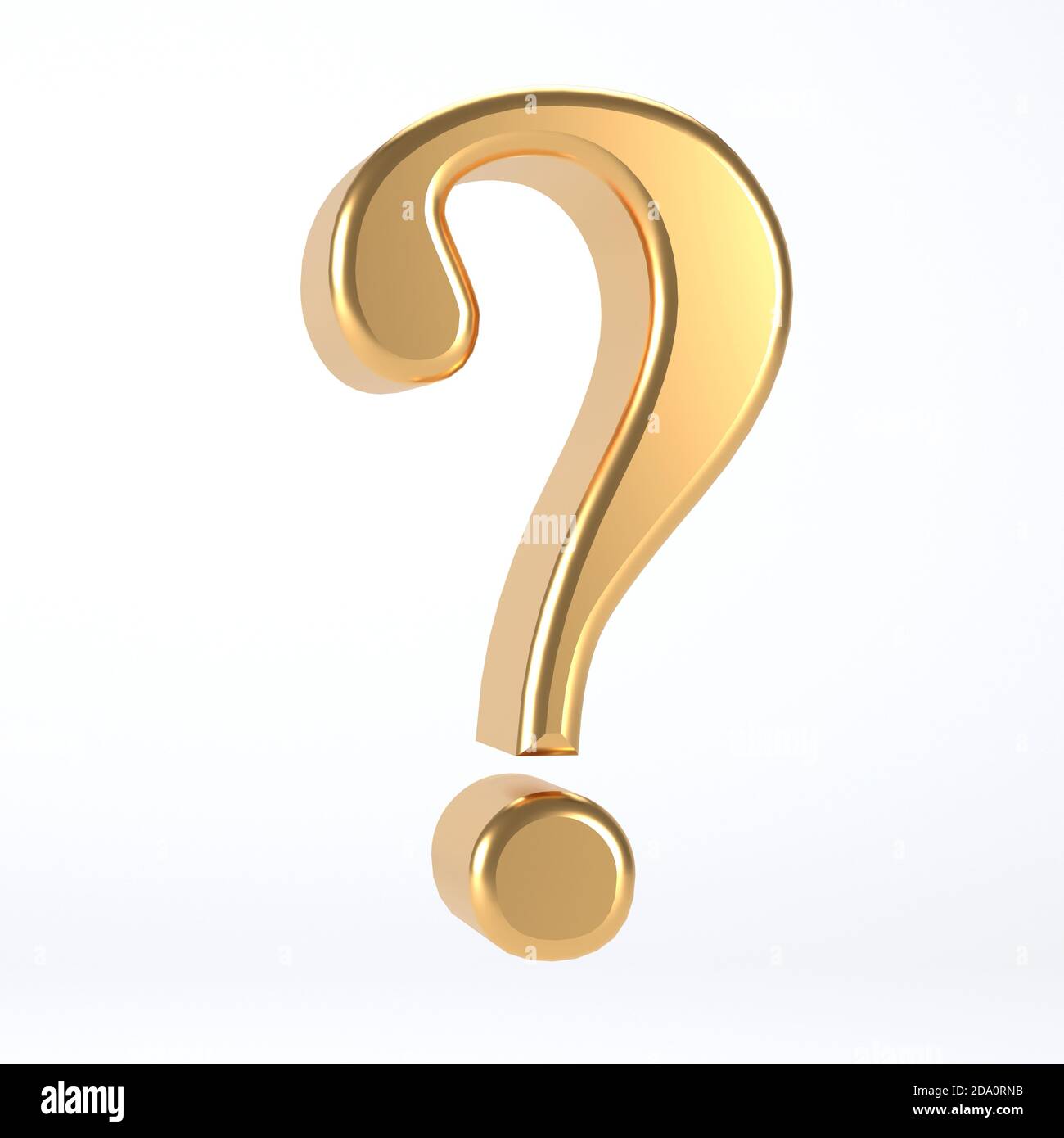 Punto interrogativo dorato isolato - simbolo del testo dorato - 3d illustrazione Foto Stock