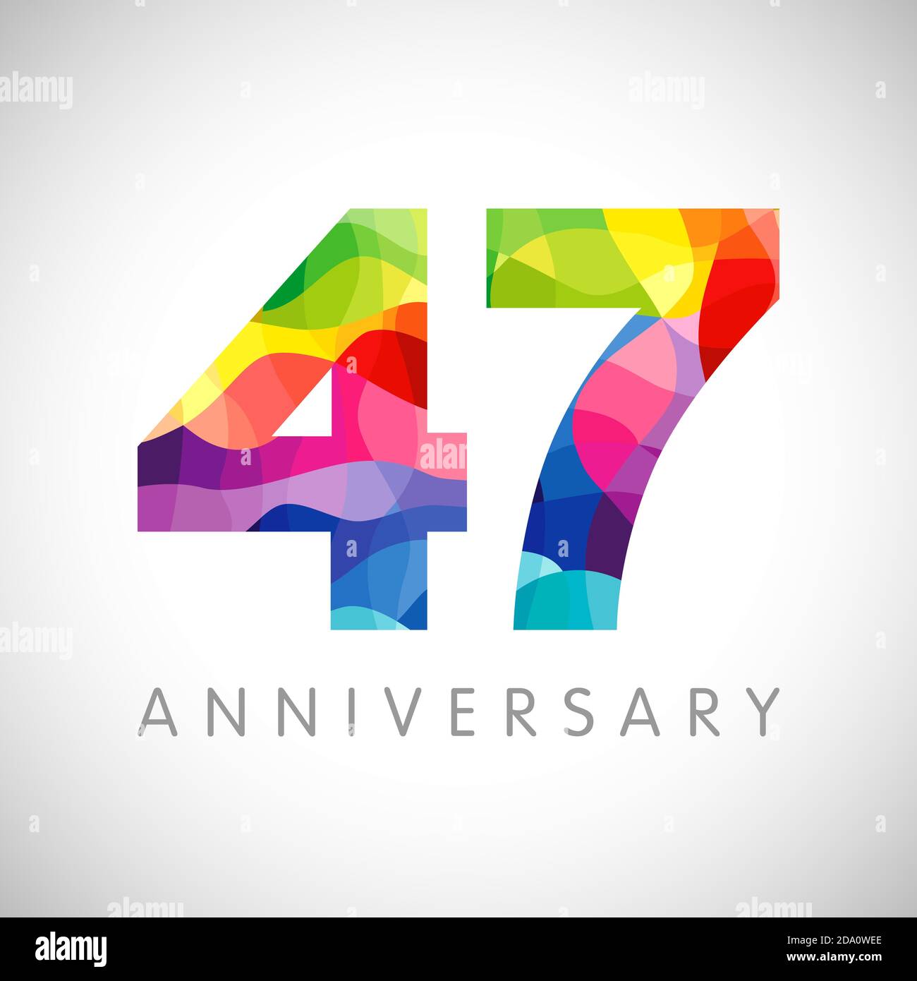 quarantacinquesimo anniversario. logotipo di 47 anni. Congrati luminosi. Modello grafico astratto isolato. Creative 4, 7 cifre 3D segno. Fino al 47%. Illustrazione Vettoriale