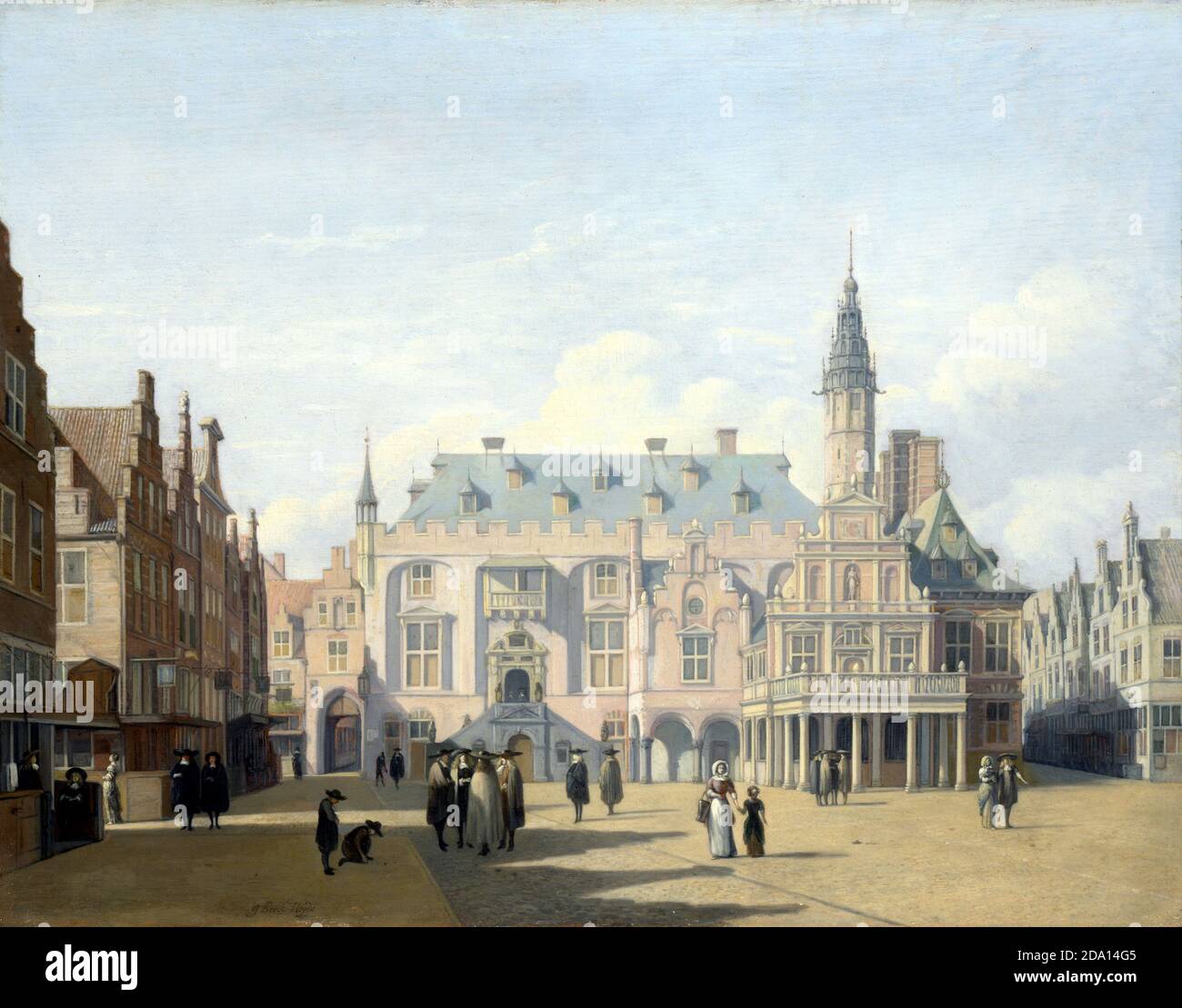 BERCKHEYDE, Gerrit Adriaensz - il mercato e il municipio, Haarlem. Foto Stock