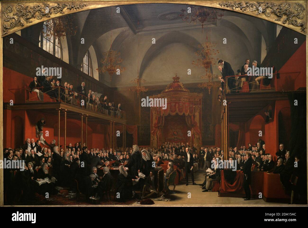 La Casa dei Lord, 1820. Il processo della regina Caroline. Dipinto di Sir George Hayter (1792-1871). Olio su tela, 1820-1823. Ritratto: Guglielmo, Duca di Clarence (1765-1837), successivamente Guglielmo IV; Teodoro Majocchi; Arthur Wellesley (1769-1852), i Duca di Wellington; Thomas Denman (1779-1854), i Barone Denman; Henry Brougham (1778-1868), i Barone Brougham e Vaux; Regina Caroline (1768-1821); Charles Grey (1764), Ellon-1845), II conte di George Barone (1°), Ellon-1797); 1833 Sir George Hayter (1792-1871). National Portrait Gallery. Londra, Inghilterra, Regno Unito. Foto Stock