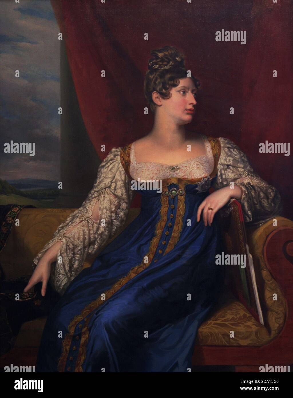 Principessa Charlotte Augusta del Galles (1796-1817). Era l'unica figlia di Giorgio IV, allora Principe di Galles e suo primo cugino, Caroline di Brunswick. Ritratto di George Dawe (1790-1829). Olio su tela (139,7 x 108 cm), 1817. Charlotte indossa la Stella di Santa Caterina di Russia e il suo vestito 'Russo'. National Portrait Gallery. Londra. Regno Unito. Foto Stock