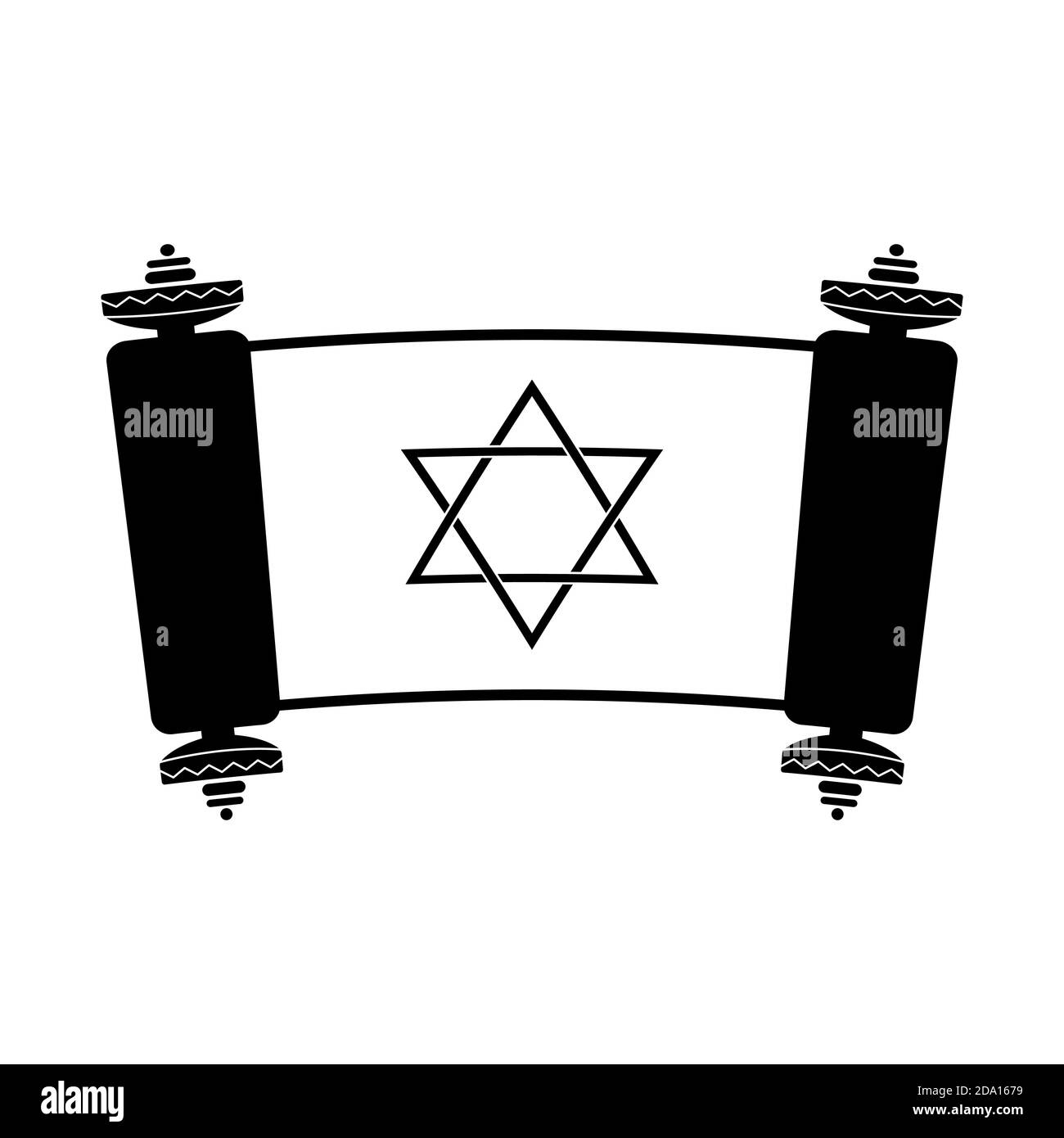 Icona Torah. Libro sacro ebraico con il simbolo della stella di Davide. Illustrazione vettoriale isolata. Illustrazione Vettoriale