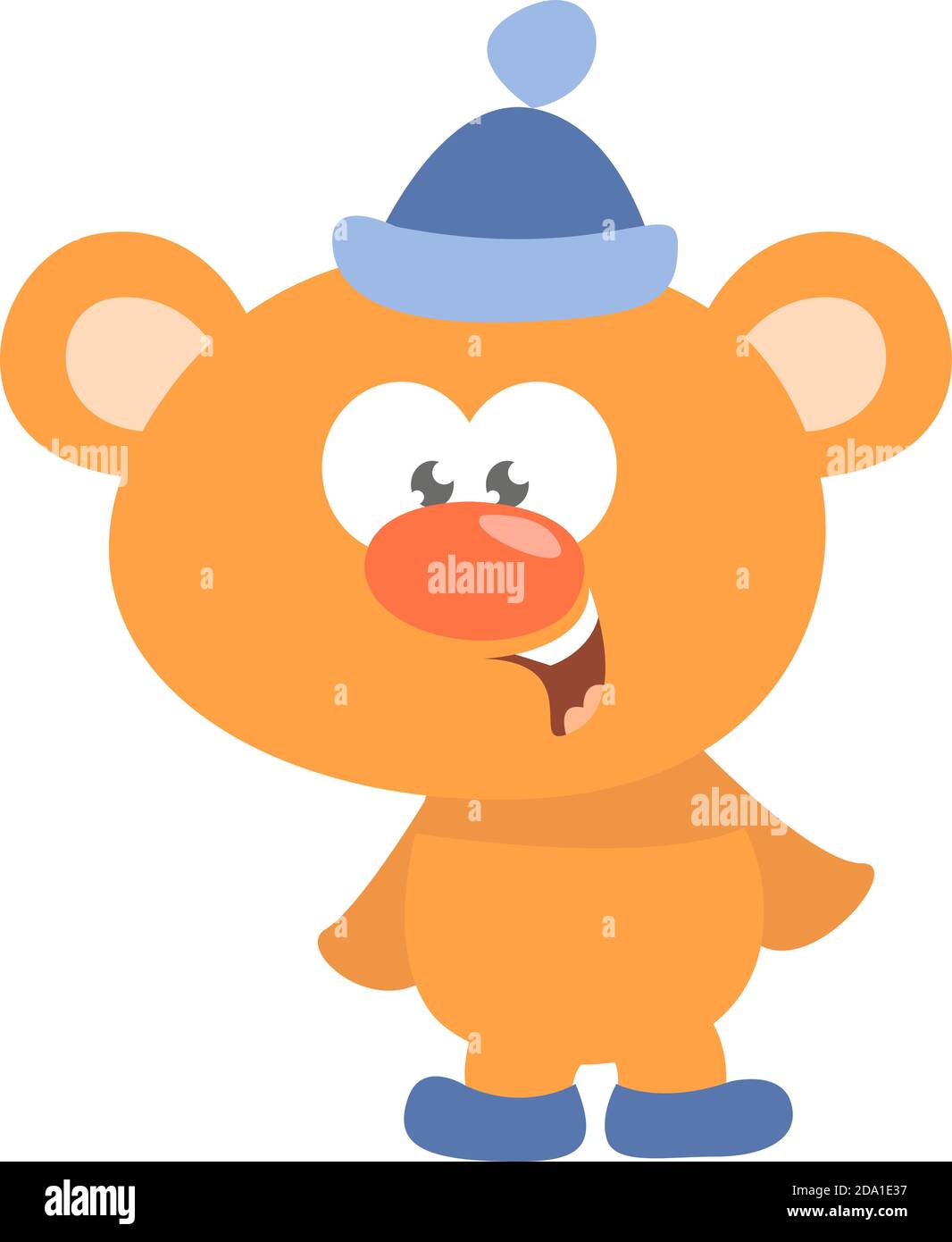 Orso in un cappello blu, illustrazione, vettore su sfondo bianco Illustrazione Vettoriale