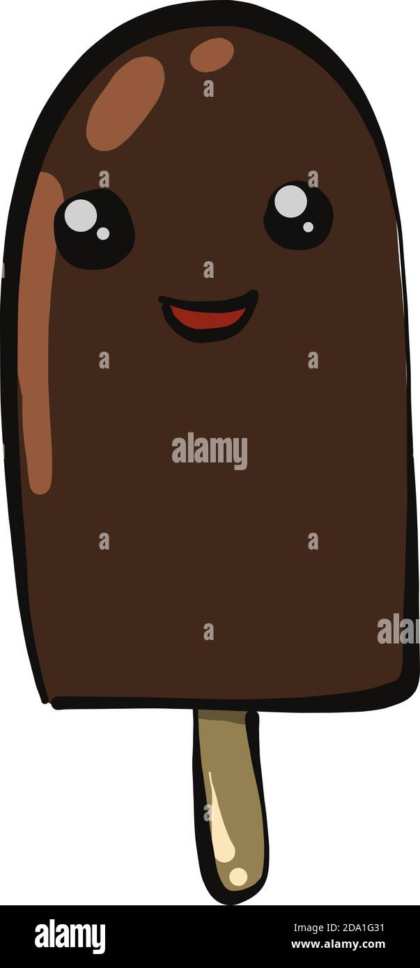 Gelato al cioccolato su un bastone, illustrazione, vettore su sfondo bianco Illustrazione Vettoriale