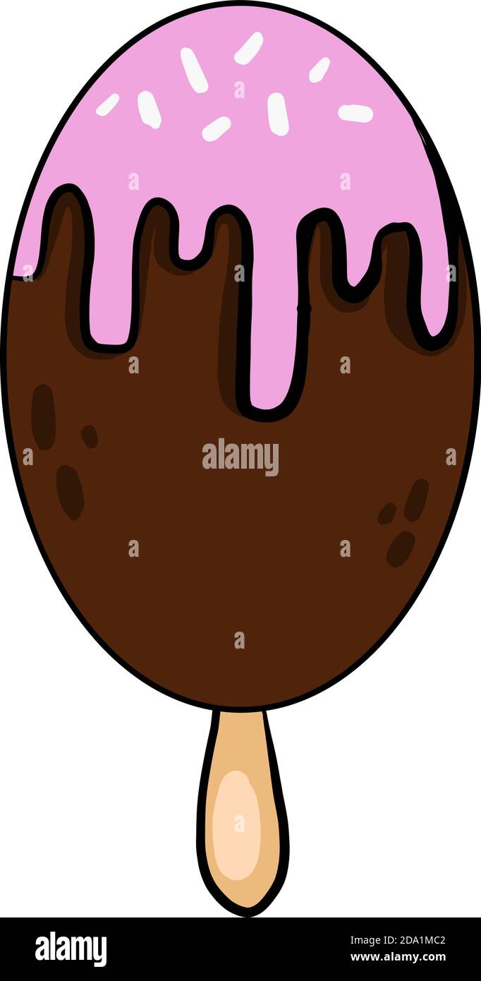 Gelato al cioccolato su un bastone , illustrazione, vettore su sfondo bianco Illustrazione Vettoriale