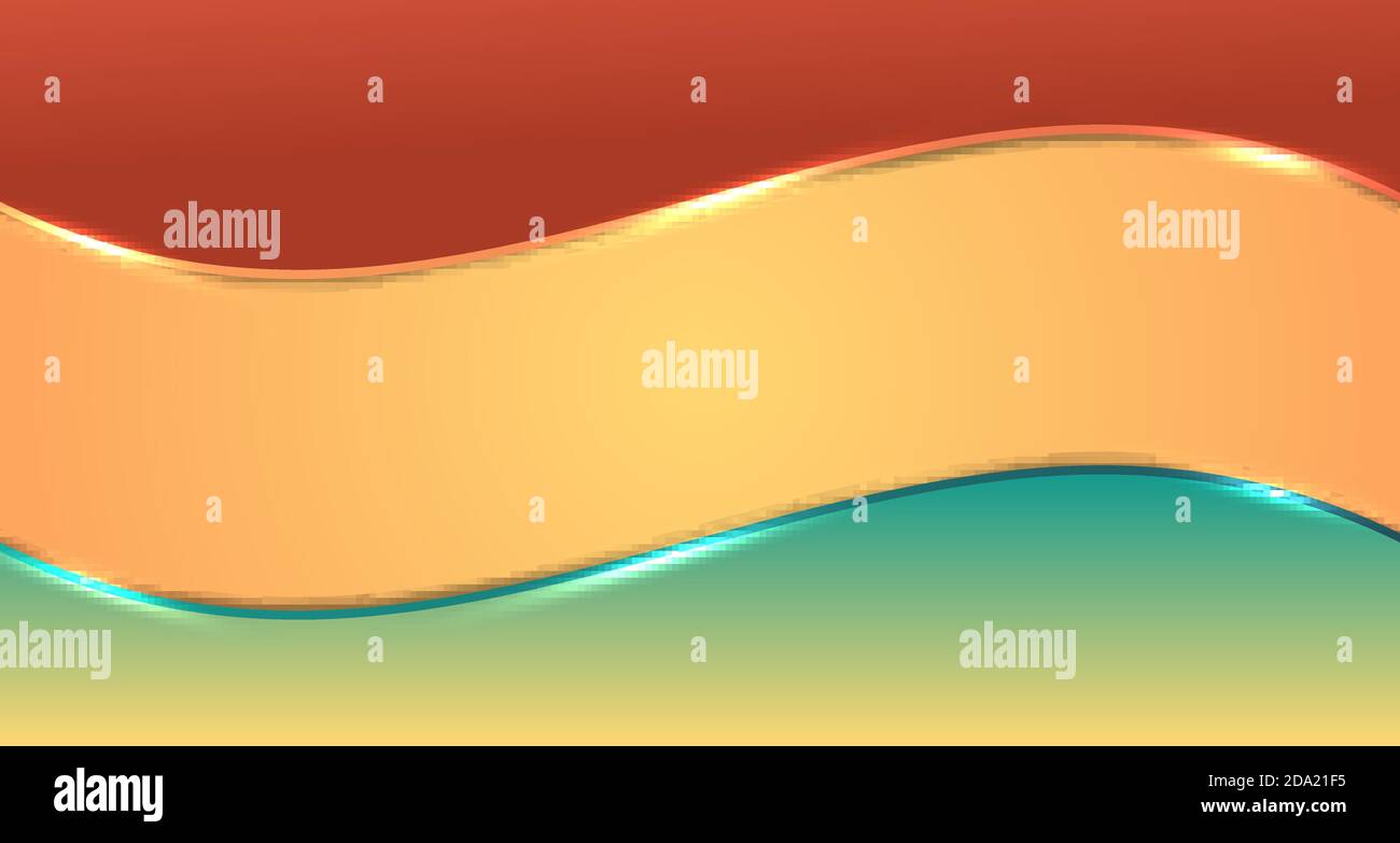 Strisce astratte di onde di gradiente marrone e verde con effetto di luce di bagliore sullo spazio di sfondo giallo per il testo. Illustrazione vettoriale Illustrazione Vettoriale