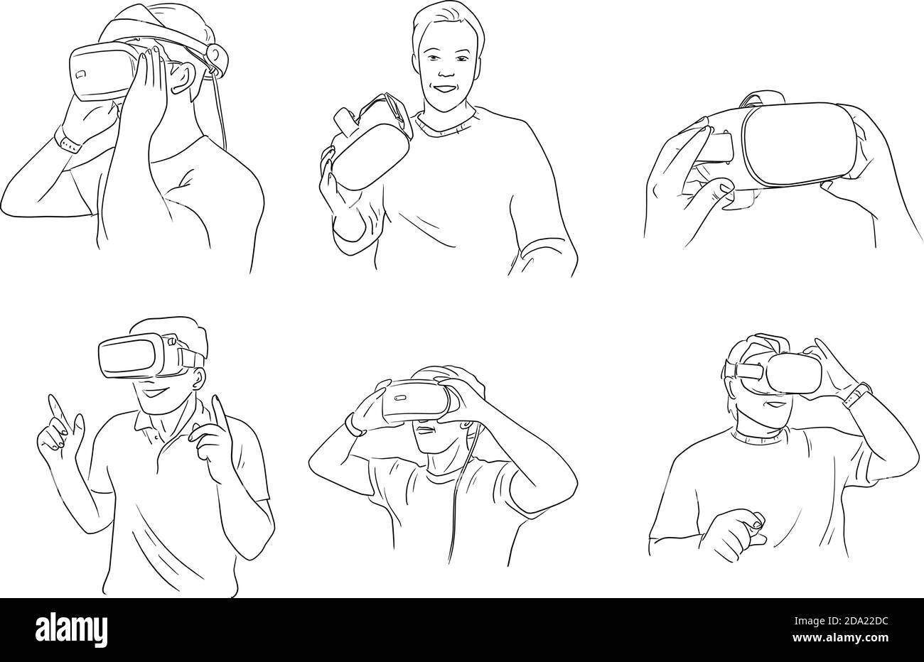 set di occhiali da uomo con realtà virtuale digitale illustrazione vettoriale schizzo doodle mano disegnata isolata su sfondo bianco Illustrazione Vettoriale