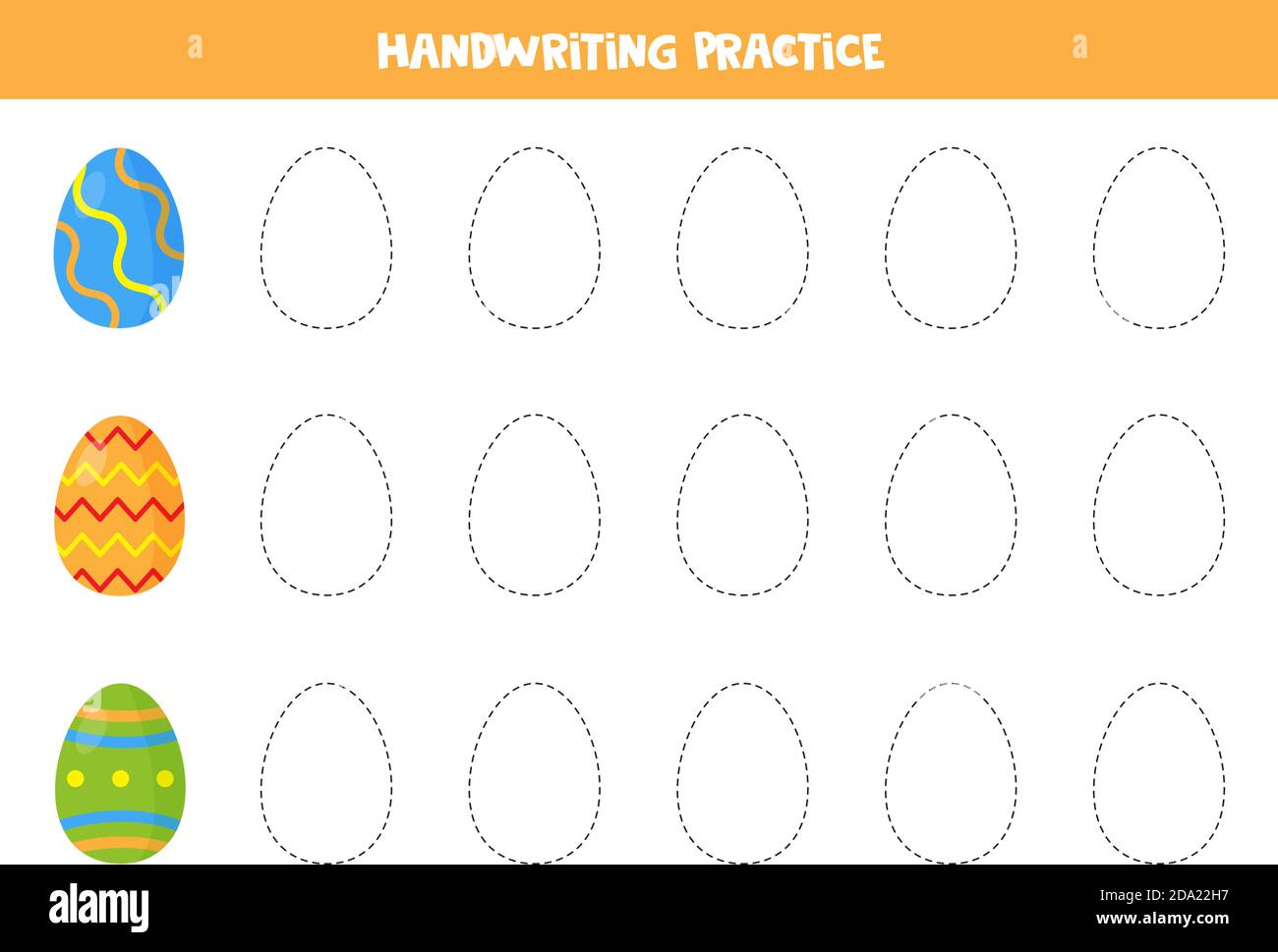 Tracciatura delle linee con uova di Pasqua. Pratica di abilità di scrittura. Illustrazione Vettoriale