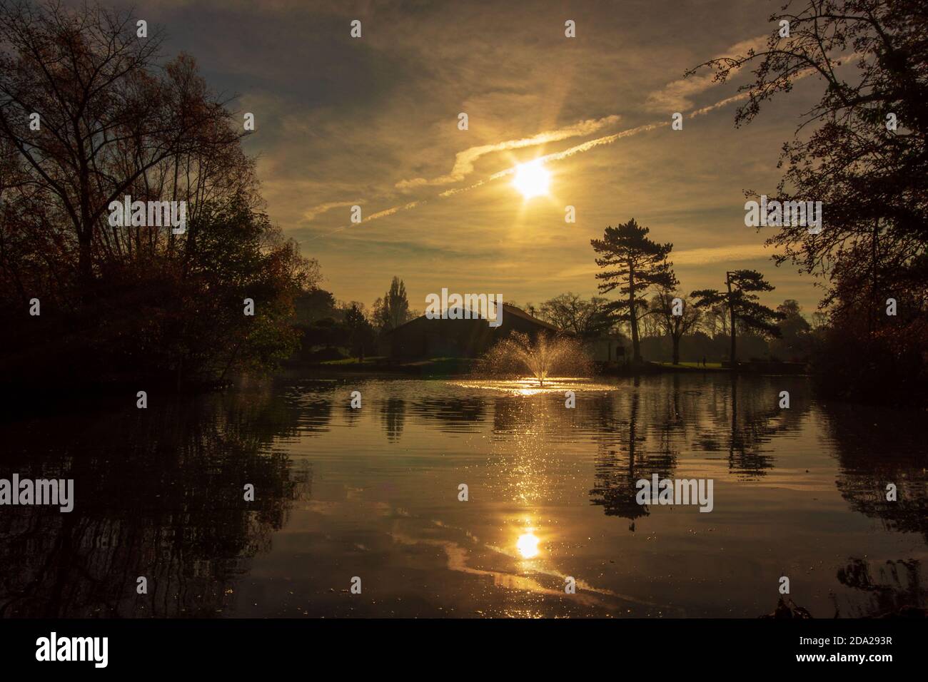 Alba sul laghetto, Parco del Popolo Foto Stock