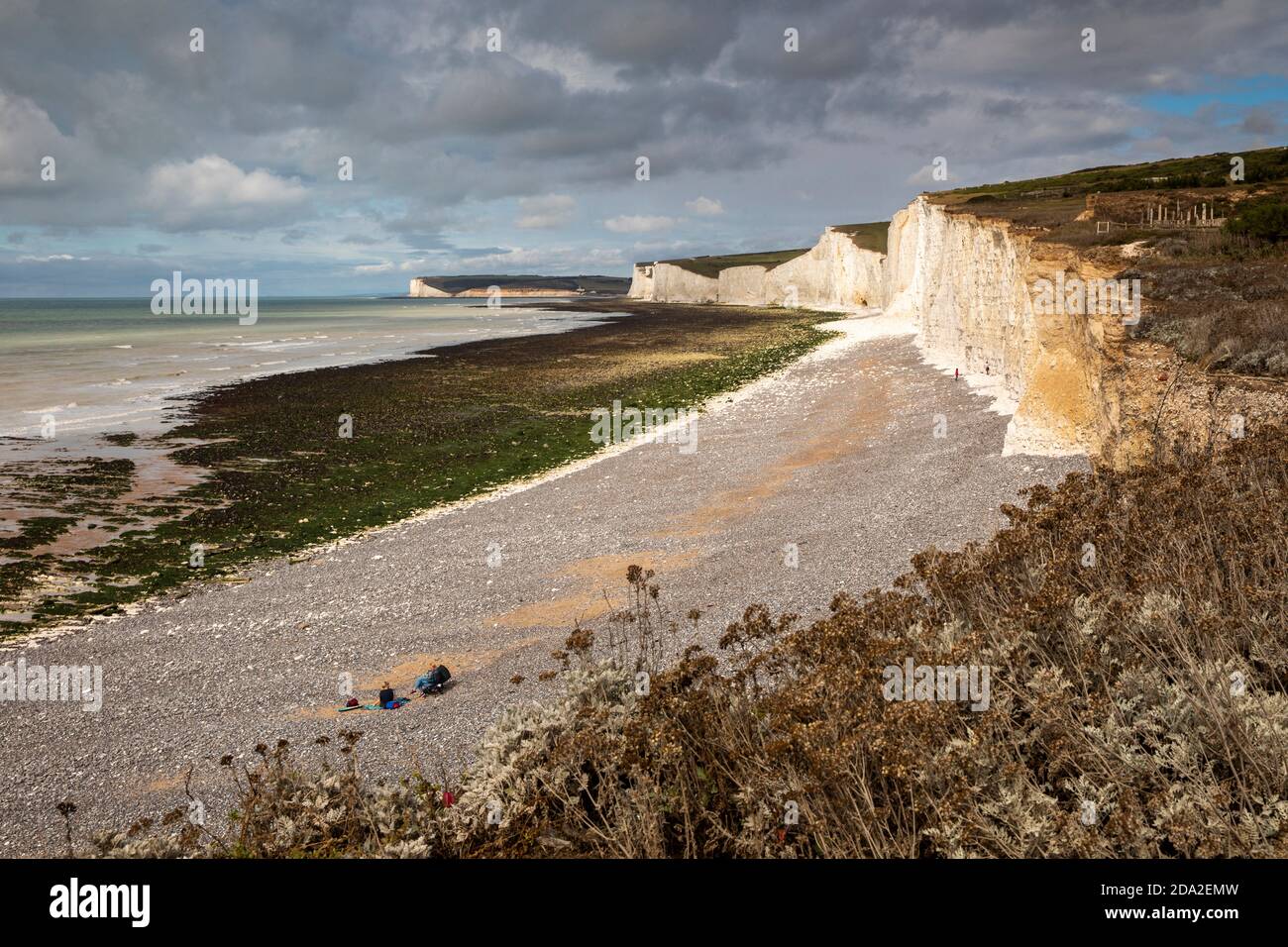 Regno Unito, Inghilterra, East Sussex, Birling Gap, vista lungo le scogliere di gesso verso Seven Sisters Foto Stock