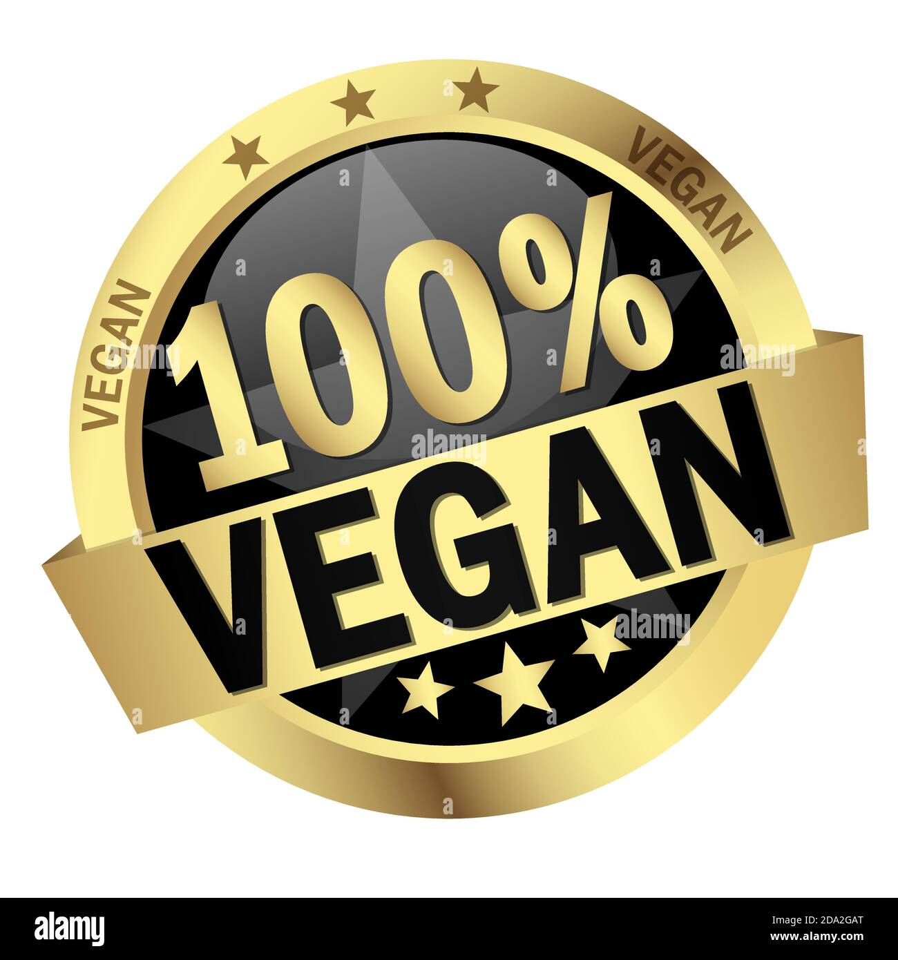 EPS 10 vettore con round pulsante colorato con banner e testo 100% vegan Illustrazione Vettoriale