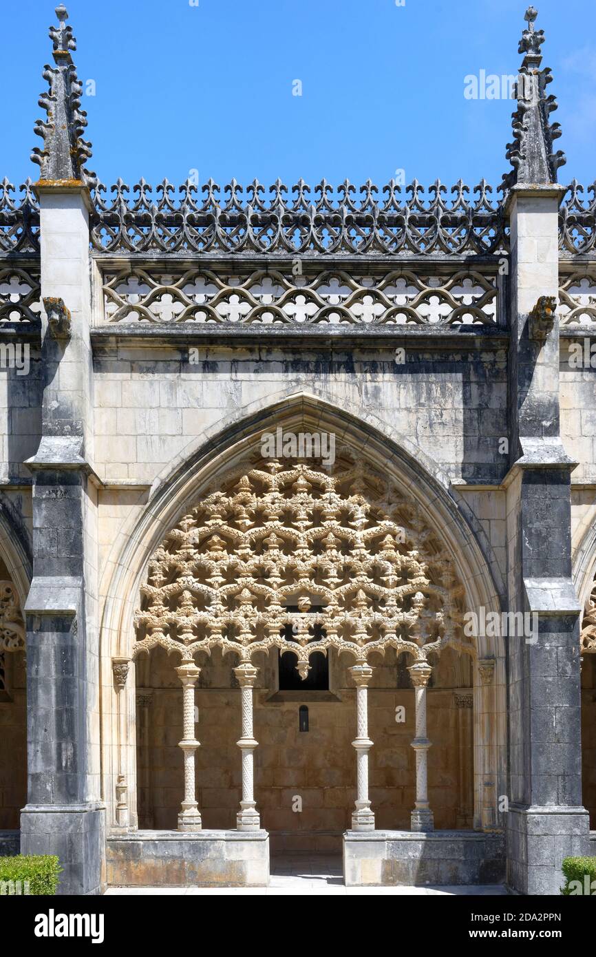 Re Joao i Chiostro, Arcade schermi, Monastero Domenicano di Batalha o Monastero di Santa Maria della Vittoria, Batalha, quartiere di Leiria, Portogallo Foto Stock