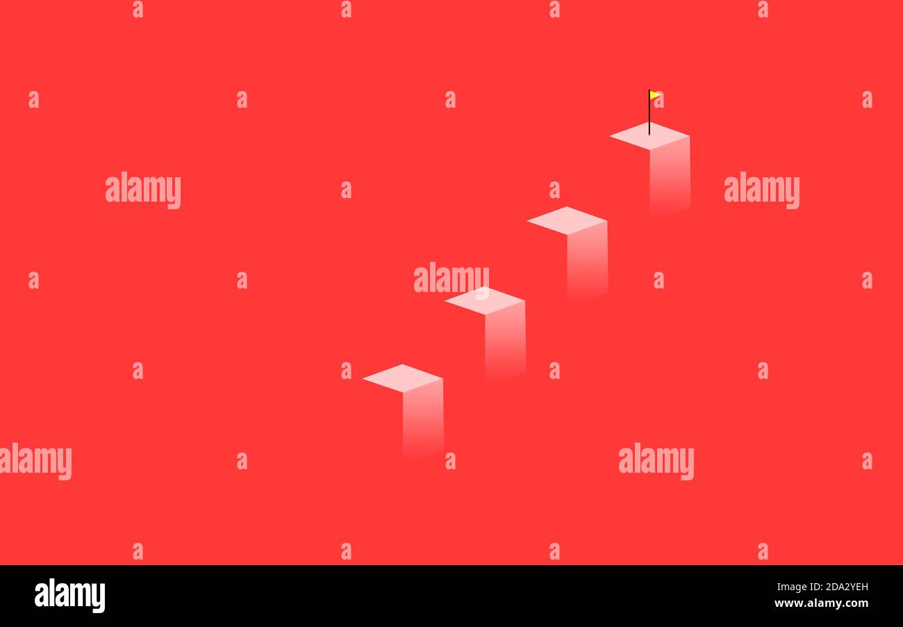 colonne grafiche o astratte 3d scala su sfondo rosso con top mark, successo, obiettivo, sogno, ambizione, concetto di uomo d'affari, copia spazio tridimensionale Foto Stock