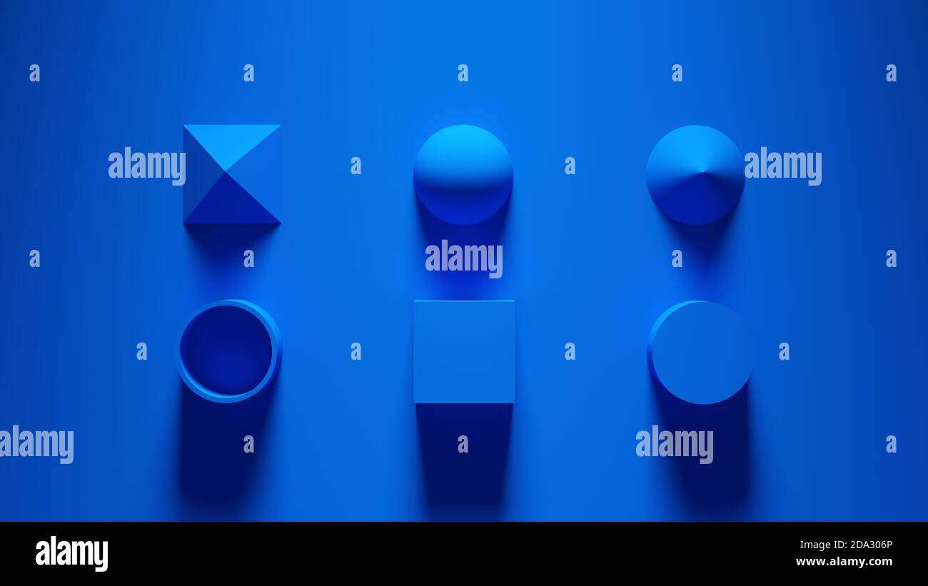 Cilindro a piramide con cono a tubo sferico blu - rappresentazione 3d Foto Stock