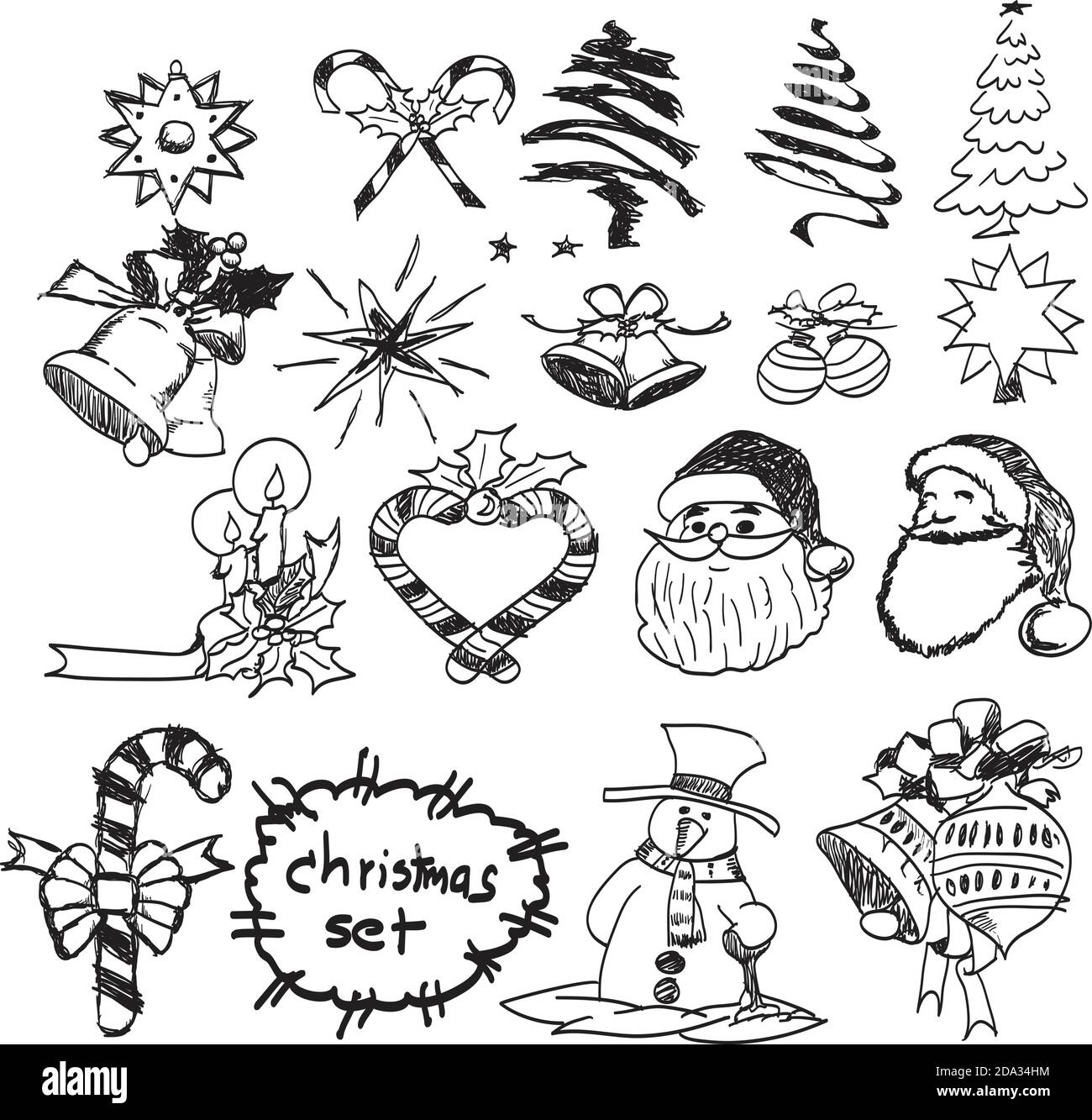 Set di icone disegnate a mano di Natale Illustrazione Vettoriale