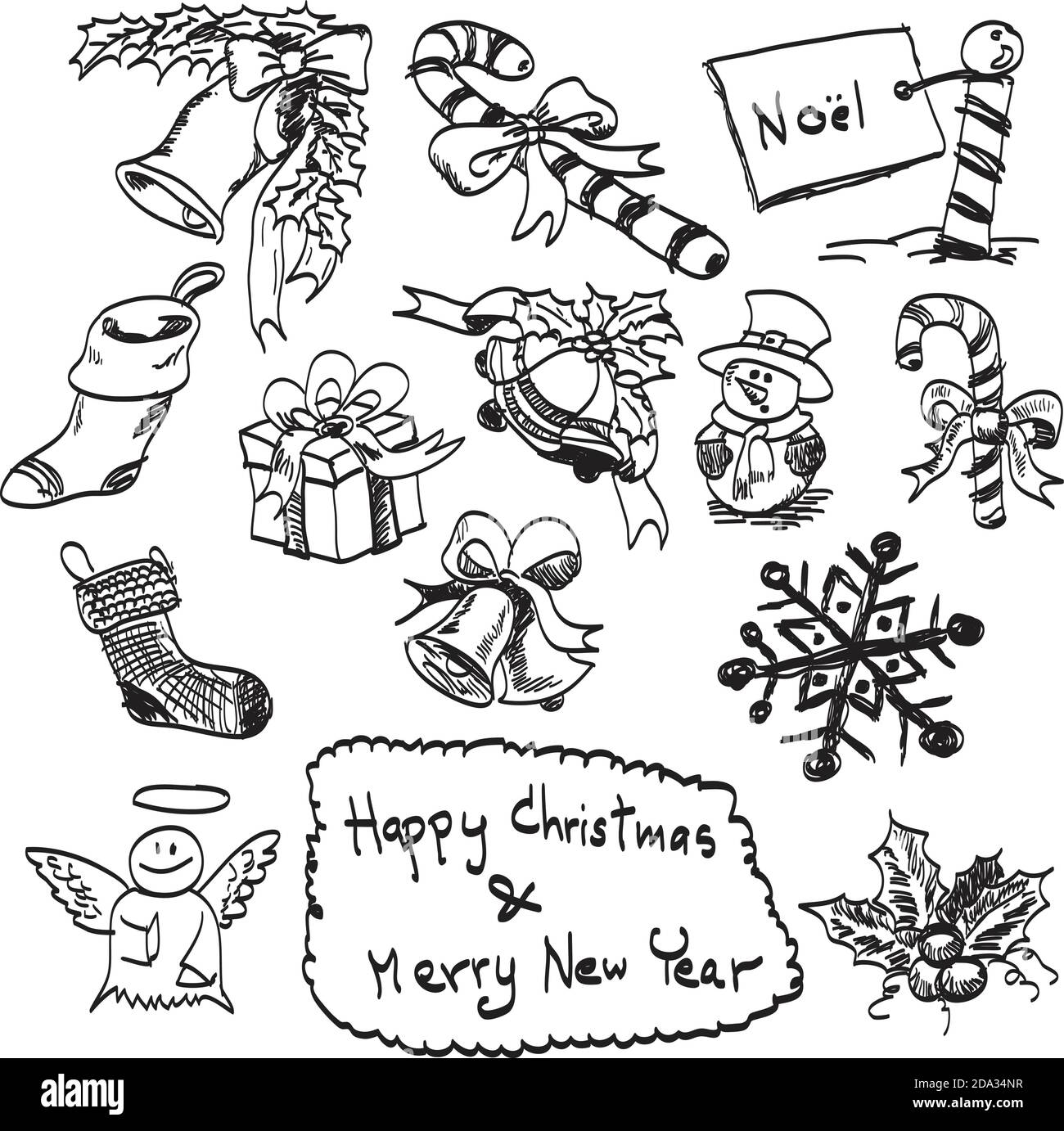 set di natale disegnato a mano Illustrazione Vettoriale