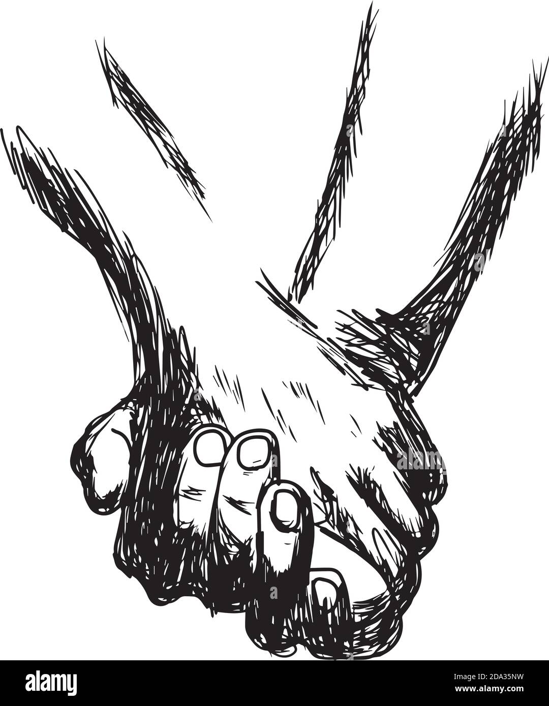 illustrazione vettoriale disegnata a mano di una donna e di una persona di sesso maschile che tiene mani Illustrazione Vettoriale