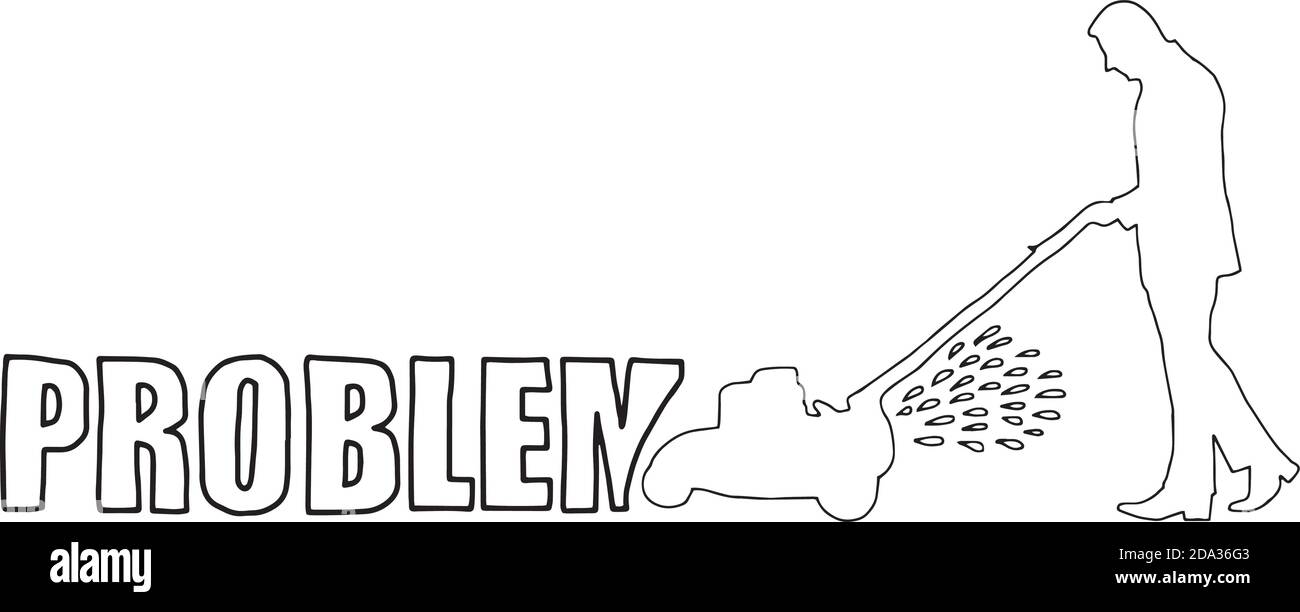 illustrazione vettore mano tirato doodles di uomo d'affari risolvere il problema con il tosaerba, concetto di business Illustrazione Vettoriale