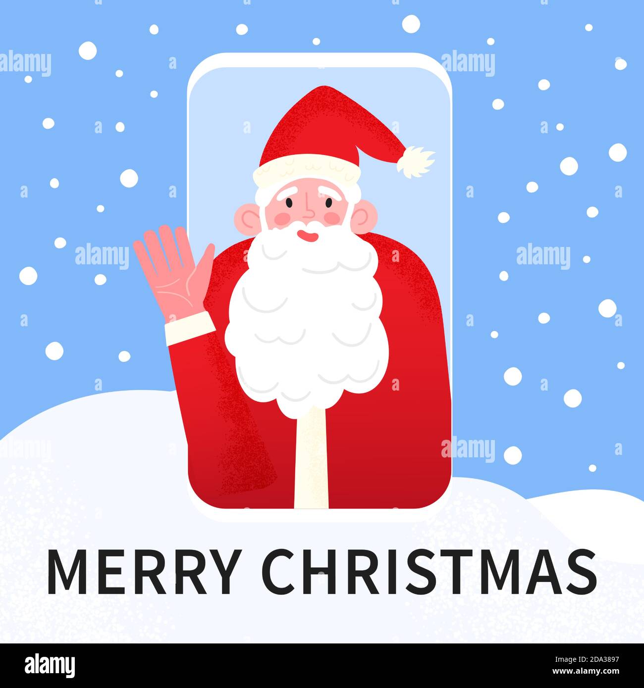 Videochiamata a Babbo Natale. Auguri di buon Natale e buon anno grazie alla chiamata in arrivo e alla videochat online. Concetto di Natale virtuale durante Illustrazione Vettoriale