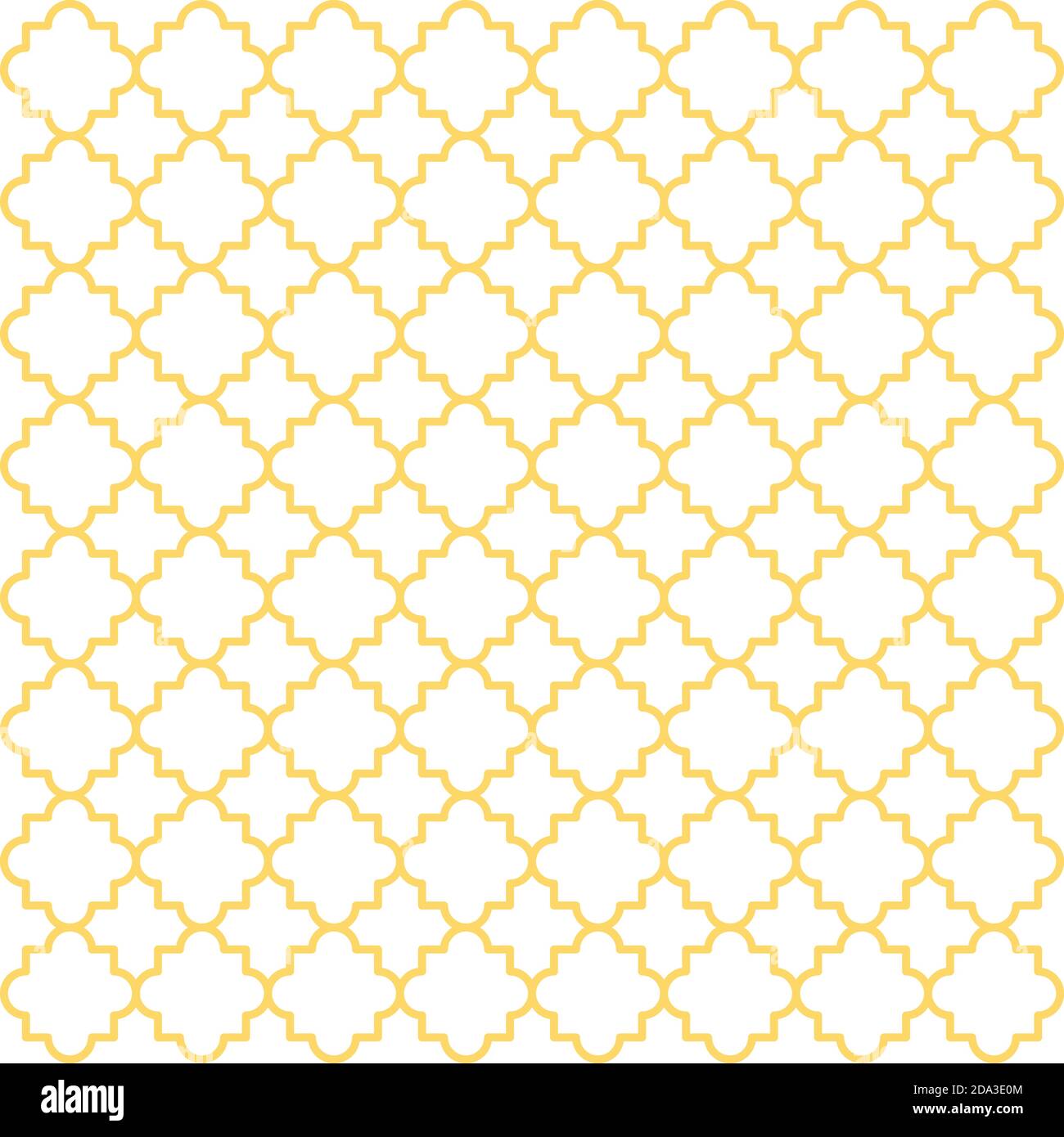 Tradizionale reticolo di quatrefoil. Sfondo vettoriale senza giunture. Forme di quatrefoil gialle su sfondo bianco Illustrazione Vettoriale