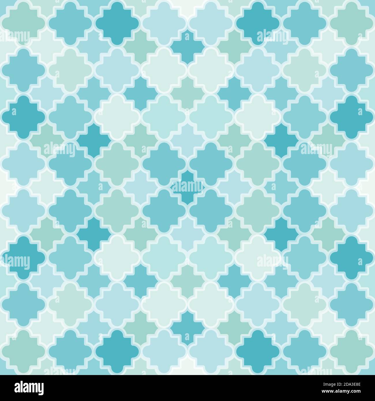 Motivo turchese astratto. Sfondo vettoriale senza cuciture con forme a reticolo quatrefoil. Illustrazione Vettoriale