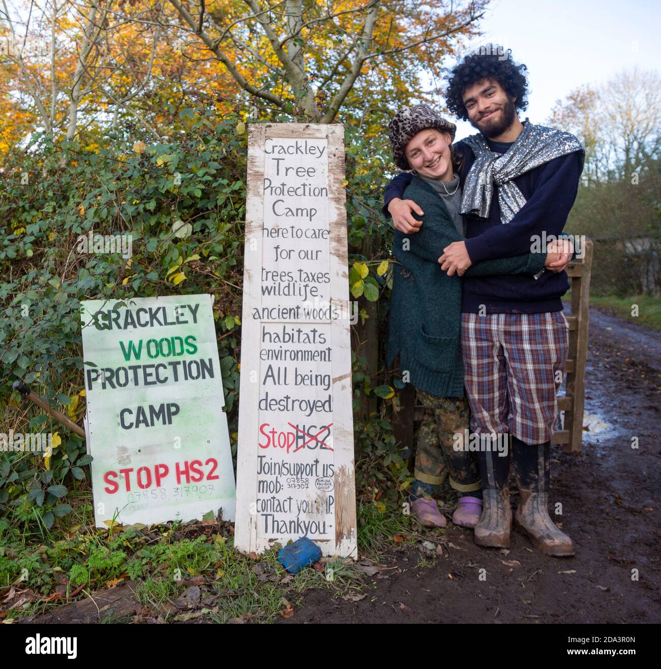Campo di protezione di Crackely Woods HS2, vicino a Kenilworth, Warwickshire, Inghilterra, Regno Unito - Novembre 2020 Foto Stock