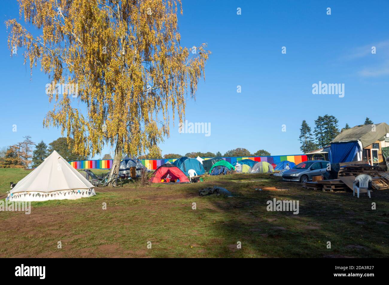 Campo di protezione di Crackely Woods HS2, vicino a Kenilworth, Warwickshire, Inghilterra, Regno Unito - Novembre 2020 Foto Stock