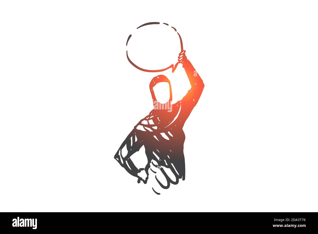 Donna musulmana che lotta per la libertà di parola Concept sketch. Vettore isolato disegnato a mano Illustrazione Vettoriale