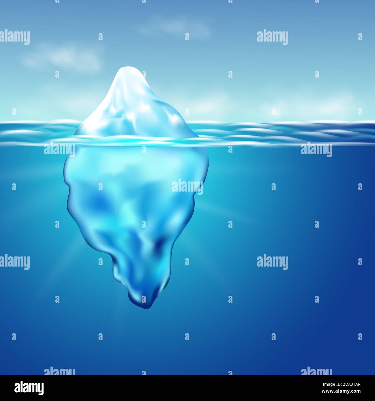 Iceberg galleggia tra i galleggianti di ghiaccio nel mare blu dell'Antartide. Illustrazione Vettoriale