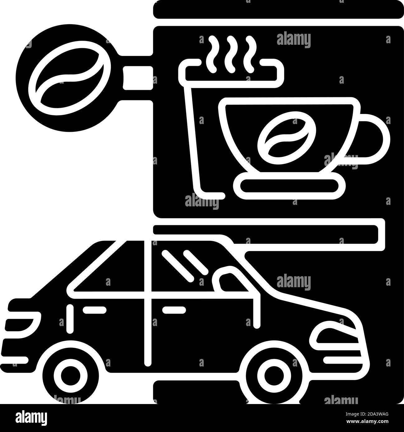 Guida attraverso l'icona glifo nero della caffetteria Illustrazione Vettoriale