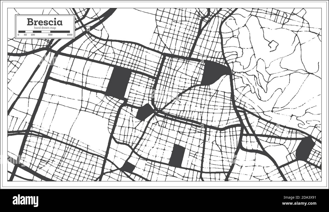 Brescia Mappa della città in bianco e nero in stile retro. Mappa di ...