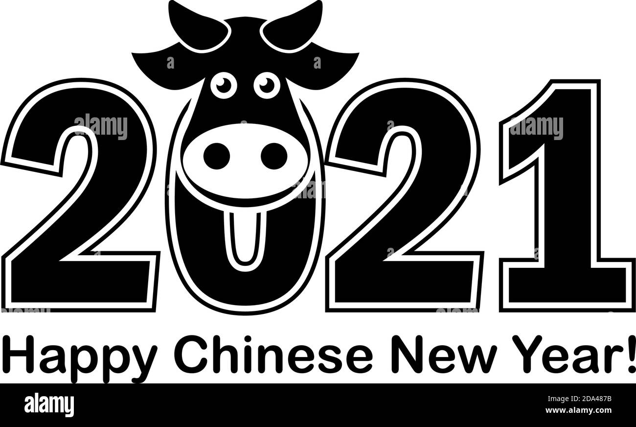 2021 anni Logo design. Cinese nuovo anno di bue. Segno oroscopo di metallo di bue. Nuovo anno divertente simbolo. Segno Ox vettoriale piatto isolato su sfondo trasparente Illustrazione Vettoriale