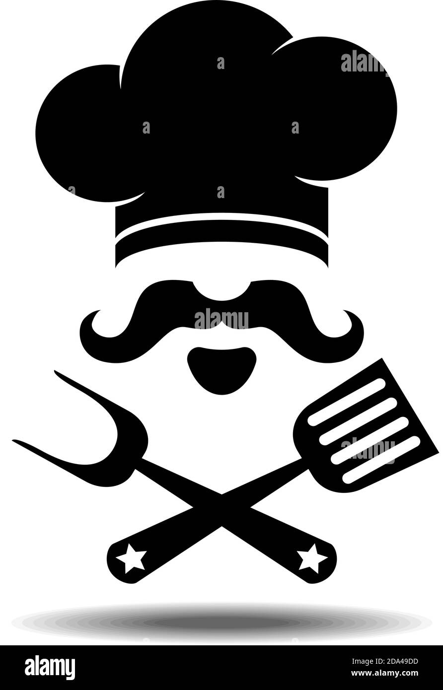 Logo icona cucina ristorante, cucina e design piatto. Cappello da chef  stilizzato, baffi e barba, forchetta, spatola. Illustrazione vettoriale su  trasparente b Immagine e Vettoriale - Alamy