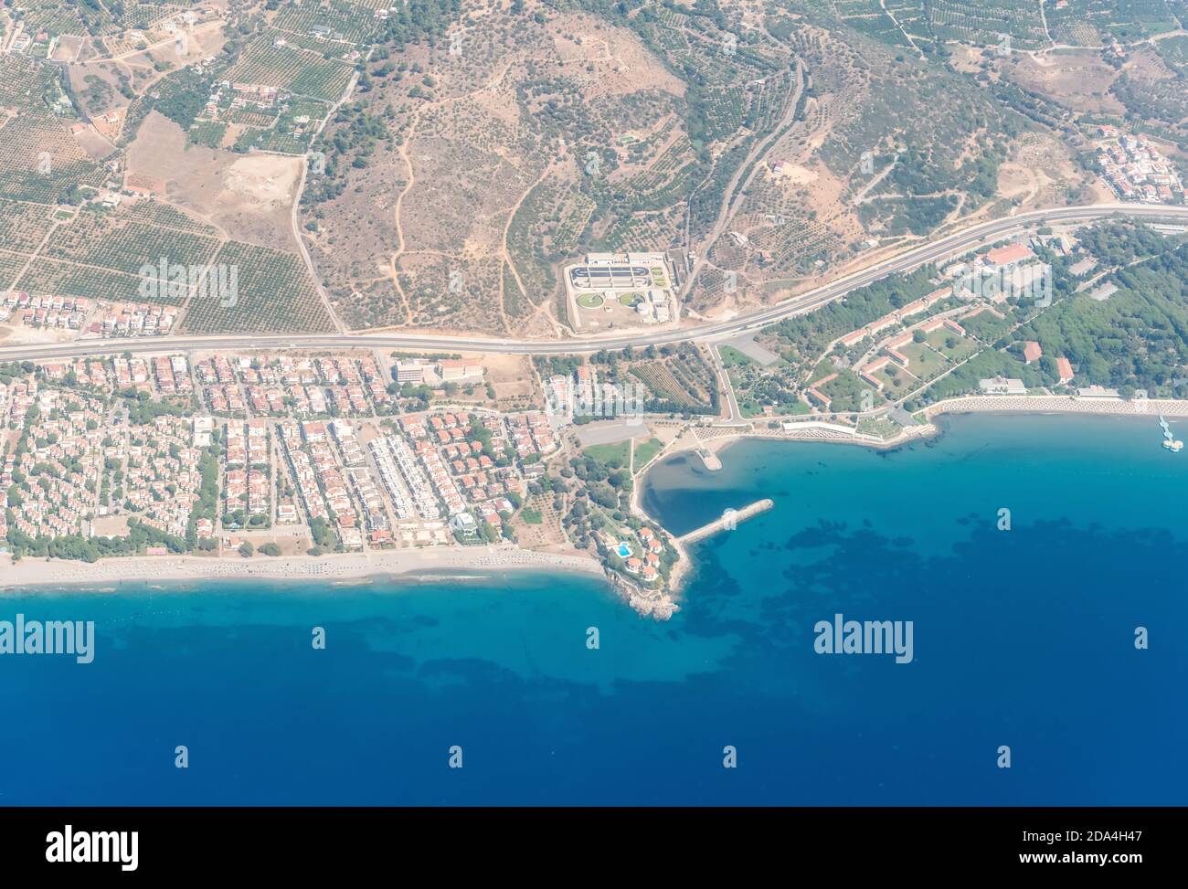 Vista aerea sulla località balneare di Ozdere nel distretto di Menderes nella provincia di Smirne in Turchia. Foto Stock
