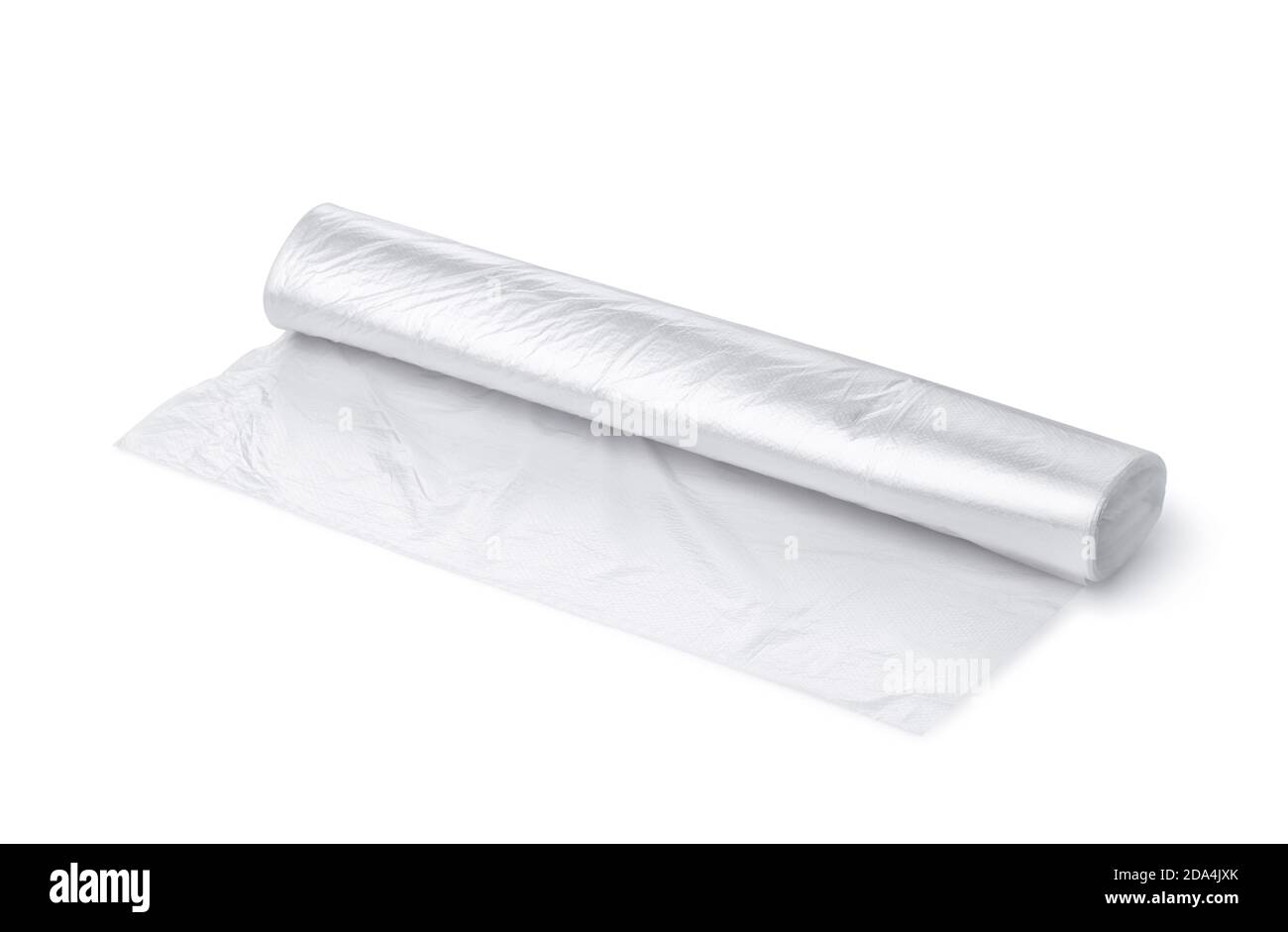 Rotolo di confezione trasparente sacchetti in plastica isolato su bianco Foto Stock