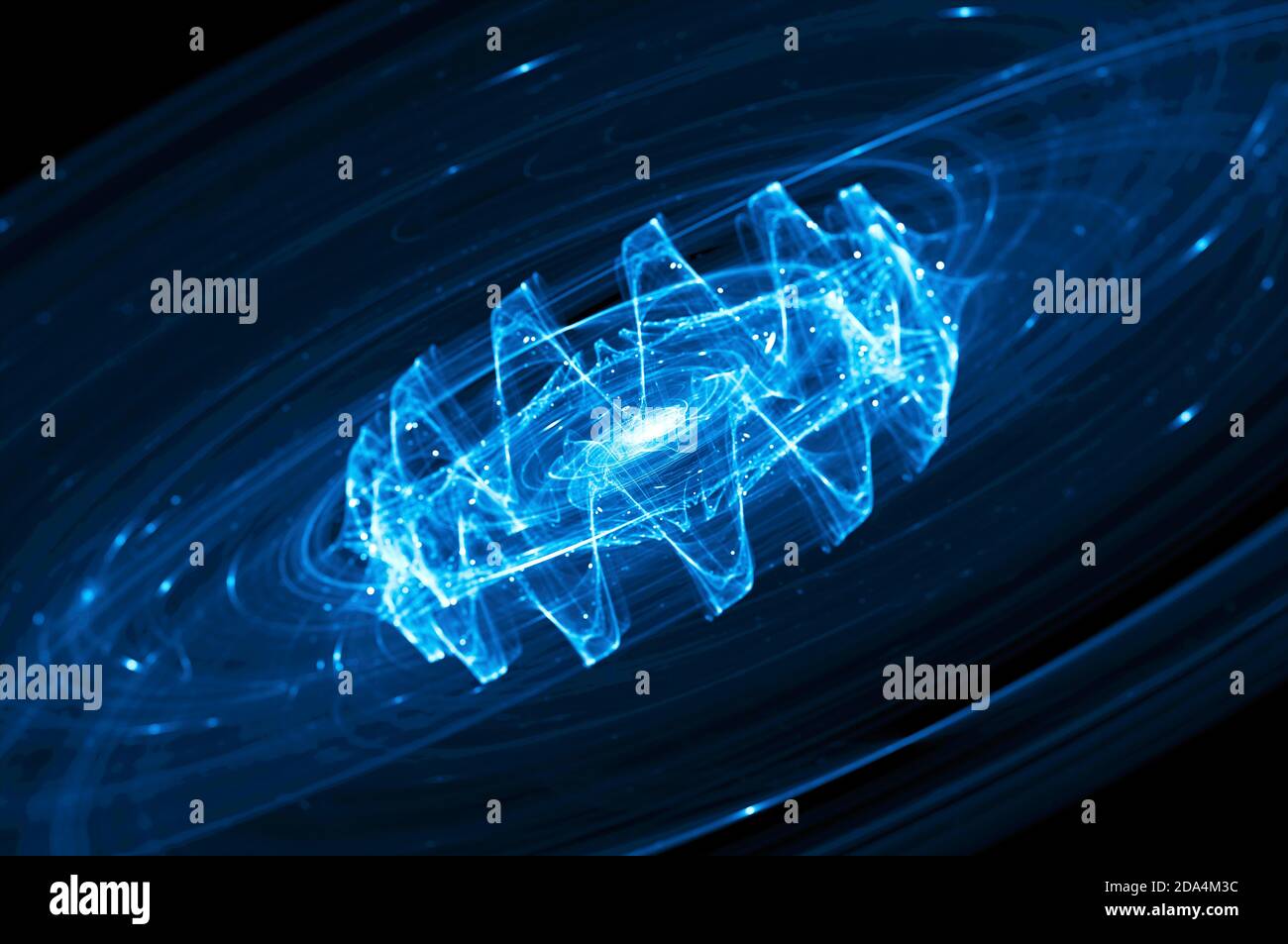 Onda gravitazionale blu brillante nello spazio profondo, sfondo astratto generato dal computer, rendering 3D Foto Stock