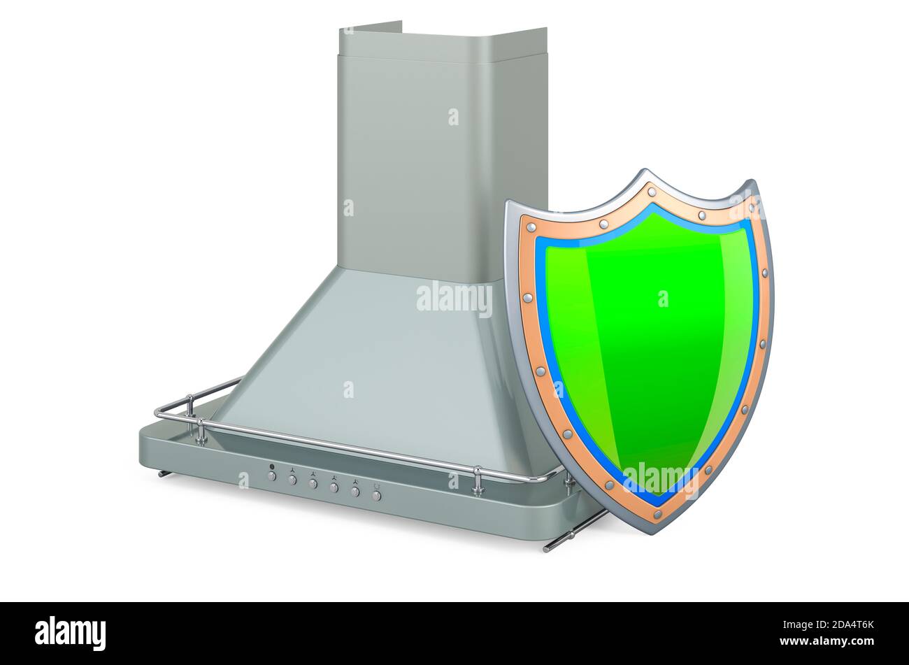Cappa di scarico da cucina con schermo, rendering 3D isolato su sfondo bianco Foto Stock