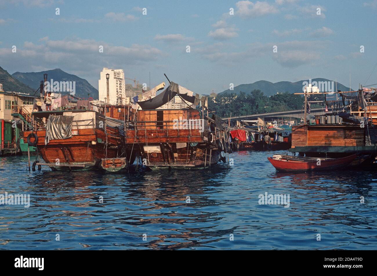 Aberdeen villaggio galleggiante, Hong Kong, anni 80 Foto Stock