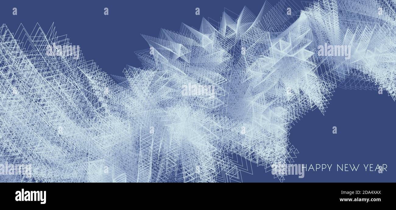 Elegante carta insolita "Happy New Year" con fractal frost pattern. Grafica vettoriale. Colori CMYK Illustrazione Vettoriale