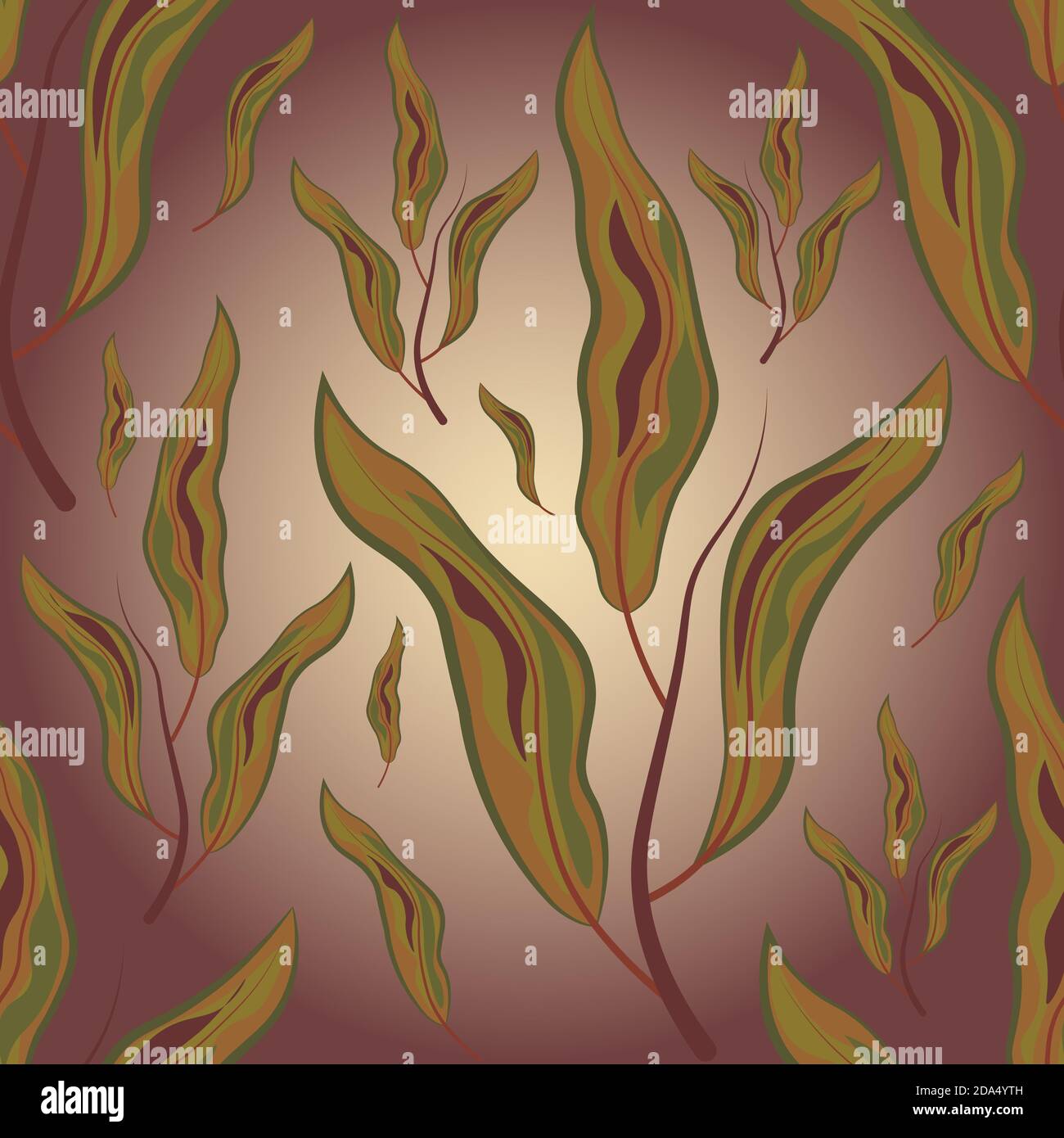 Foglie autunnali sul gradiente marsala modello senza cuciture Foto Stock