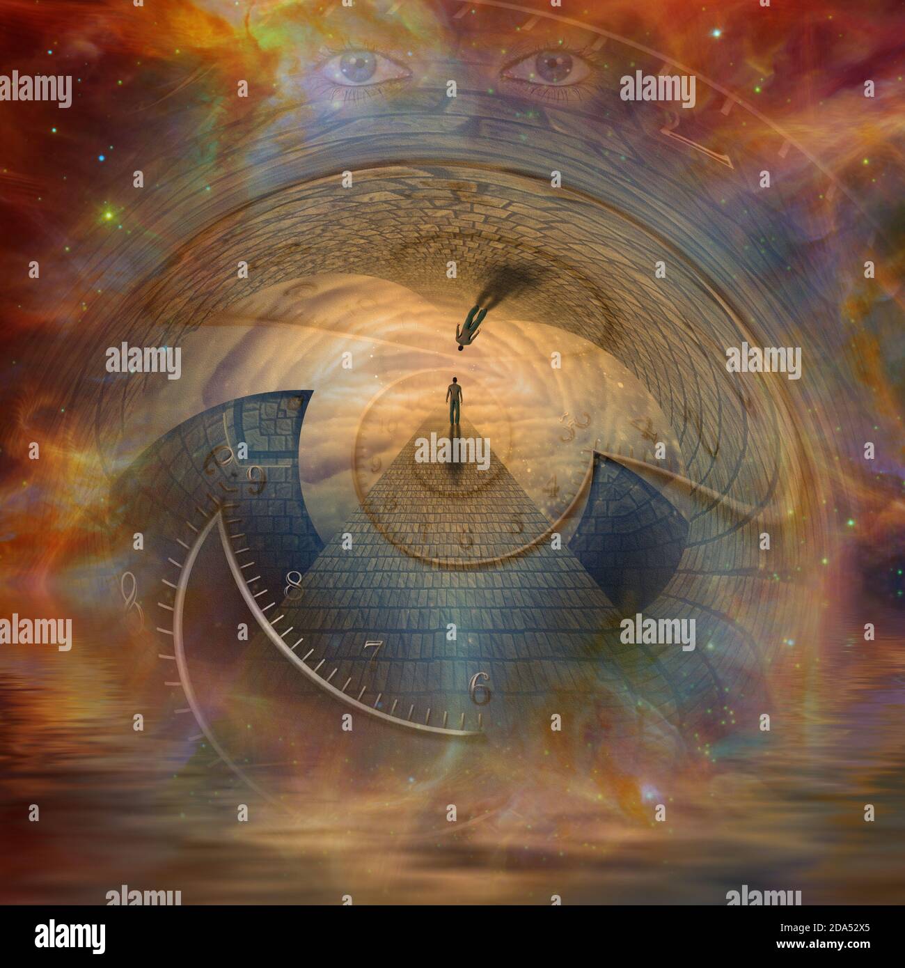 Uomo in creazione con elemento di tempo. Rendering 3D Foto Stock