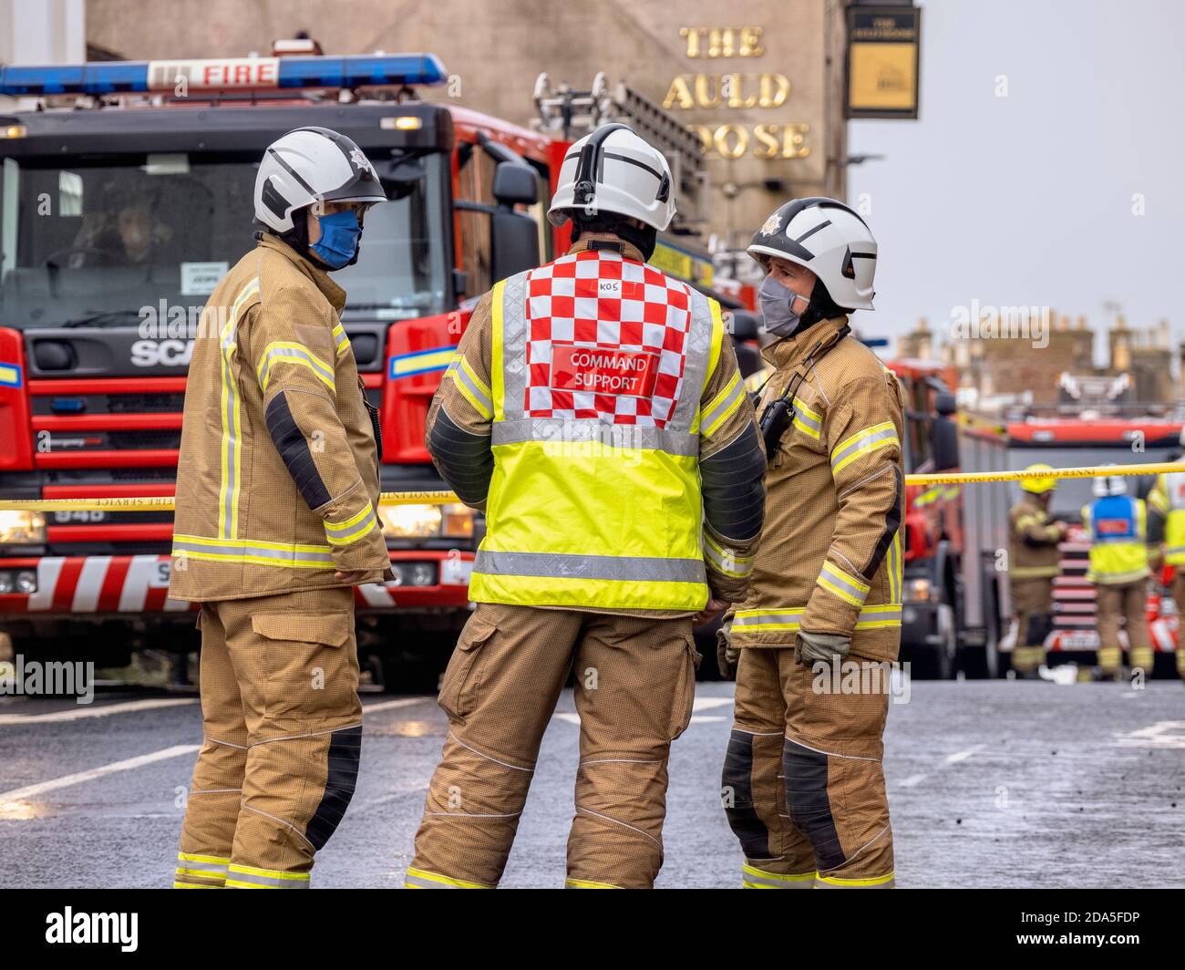 I vigili del fuoco Scottish Fire and Rescue Service affrontano un incendio a North Berwick, East Lothian, Scozia, Regno Unito. Foto Stock