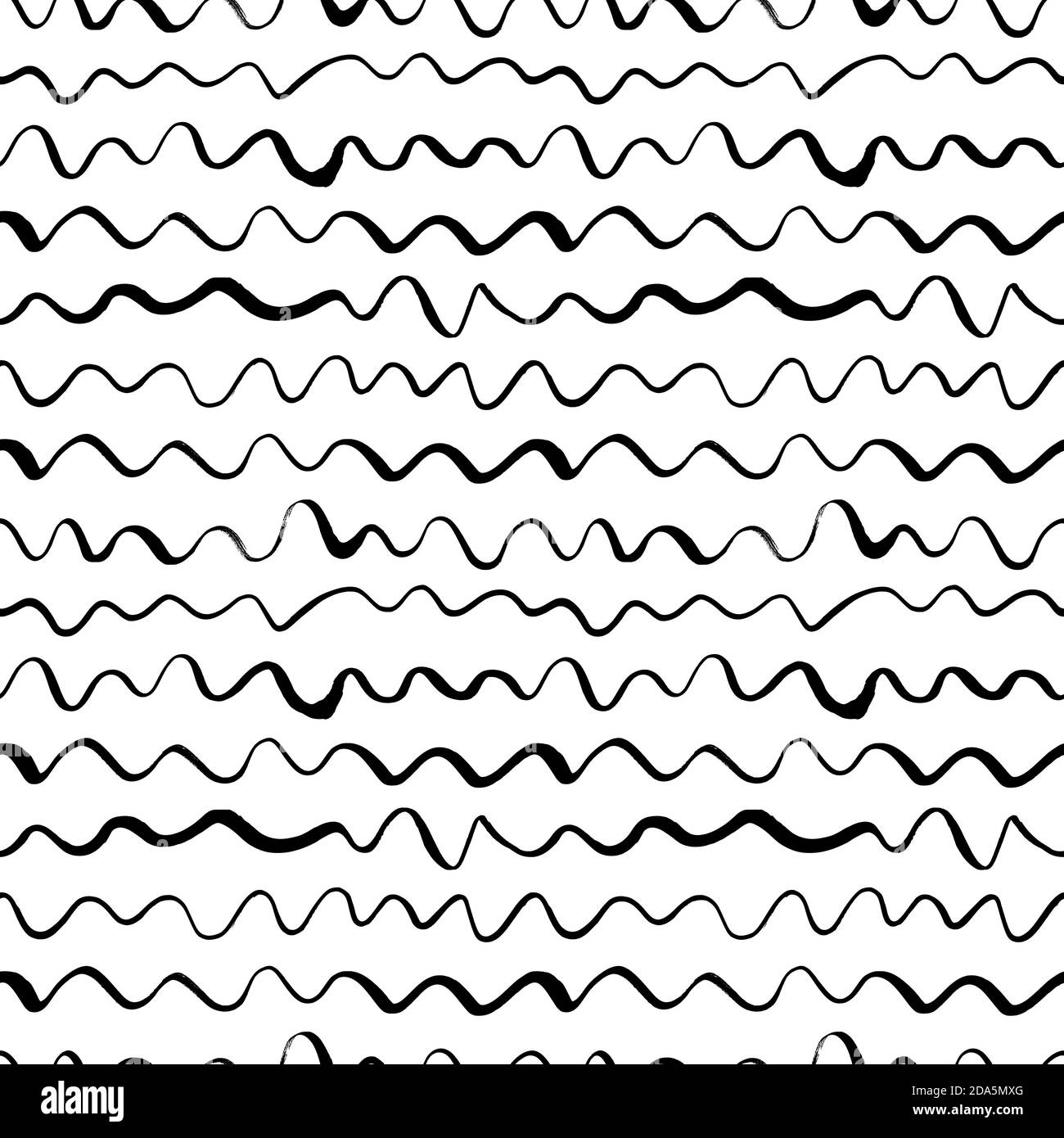 Linee nere ondulate a mano libera vettoriali motivo senza giunture. Illustrazione Vettoriale