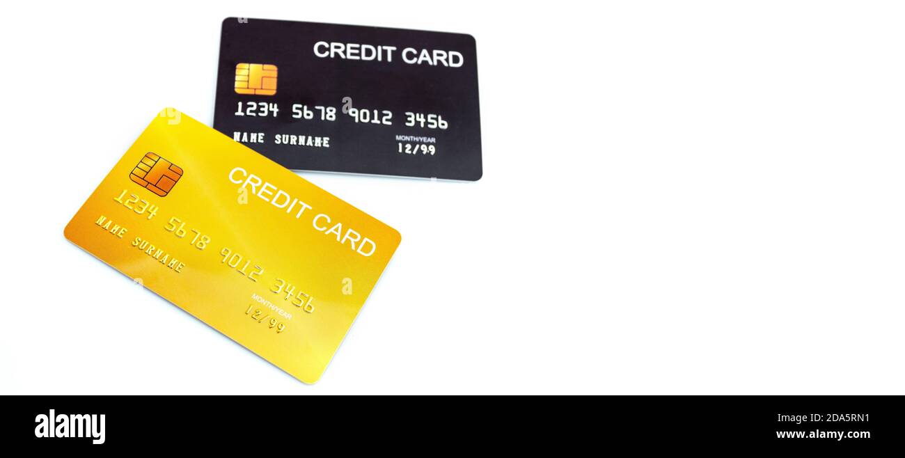 Concetto di finanza, banche e carte di credito isolato su bianco, per l'uso in questioni finanziarie. Foto Stock