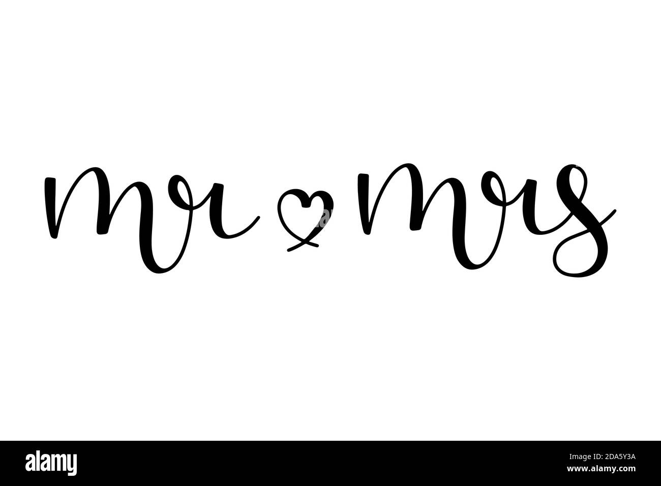 MR e mrs hanno disegnato inchiostro nero con una forma a cuore isolato su sfondo bianco. Illustrazione vettoriale calligrafia script. Illustrazione Vettoriale