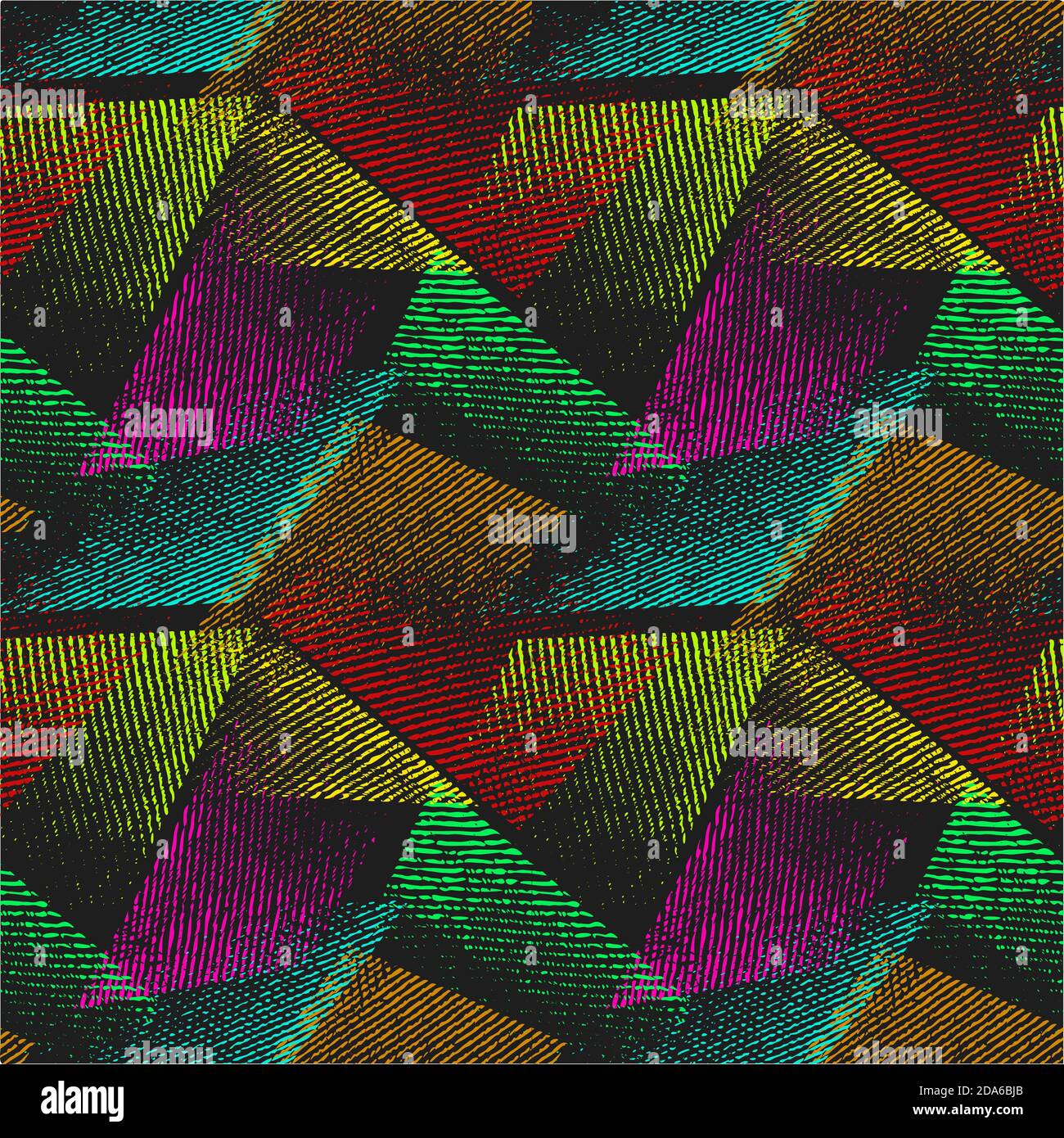 Abstract seamless pattern caotico con urban elementi geometrici. Grunge texture neon sfondo. La carta da parati per la stampa. Illustrazione Vettoriale