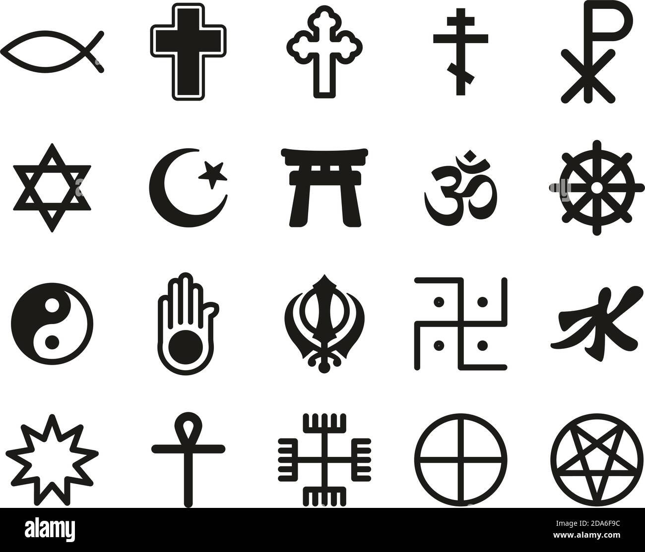 Simboli di religione icone Bianco e nero Set Grande Illustrazione Vettoriale